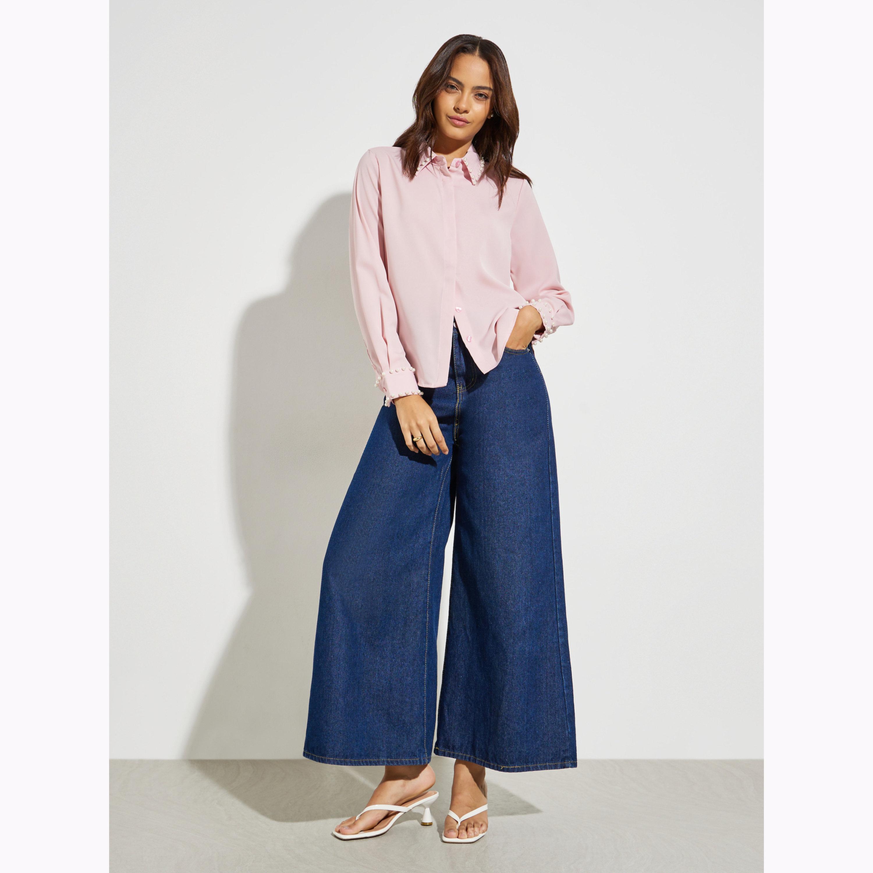 بلوزة بتفاصيل لؤلؤ صناعي بلون وردي-women-clothing-shirtsandblouses-shirts-image-2