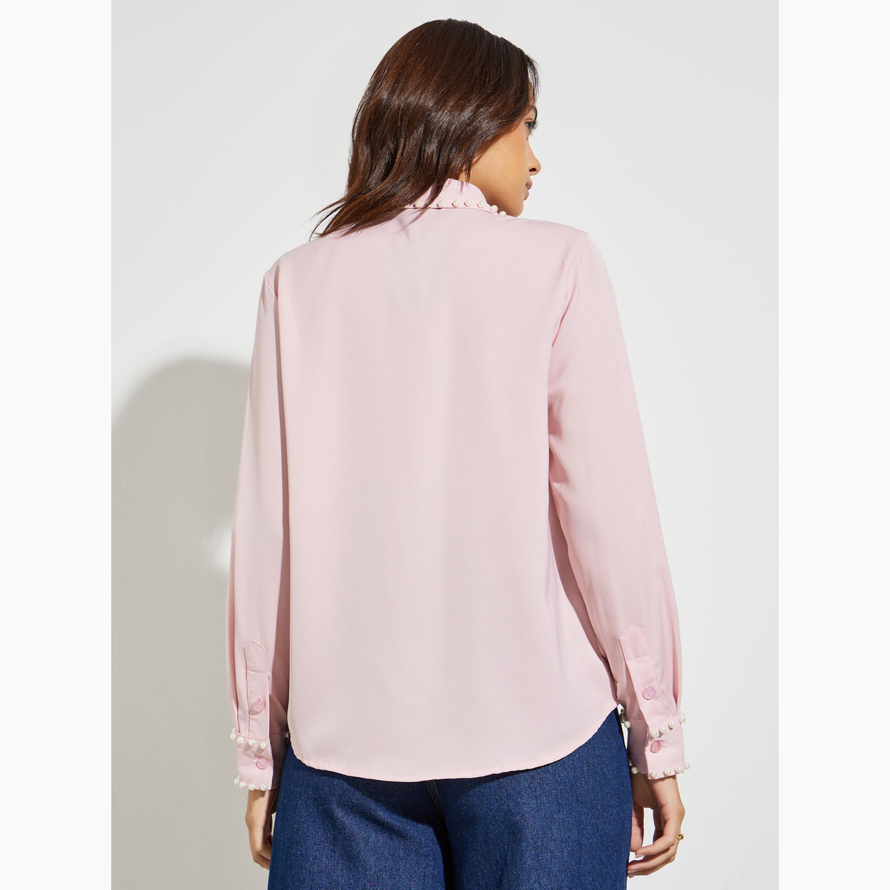Styli Pink Faux Pearl Trim Shirt-women-clothing-shirtsandblouses-shirts-image-4