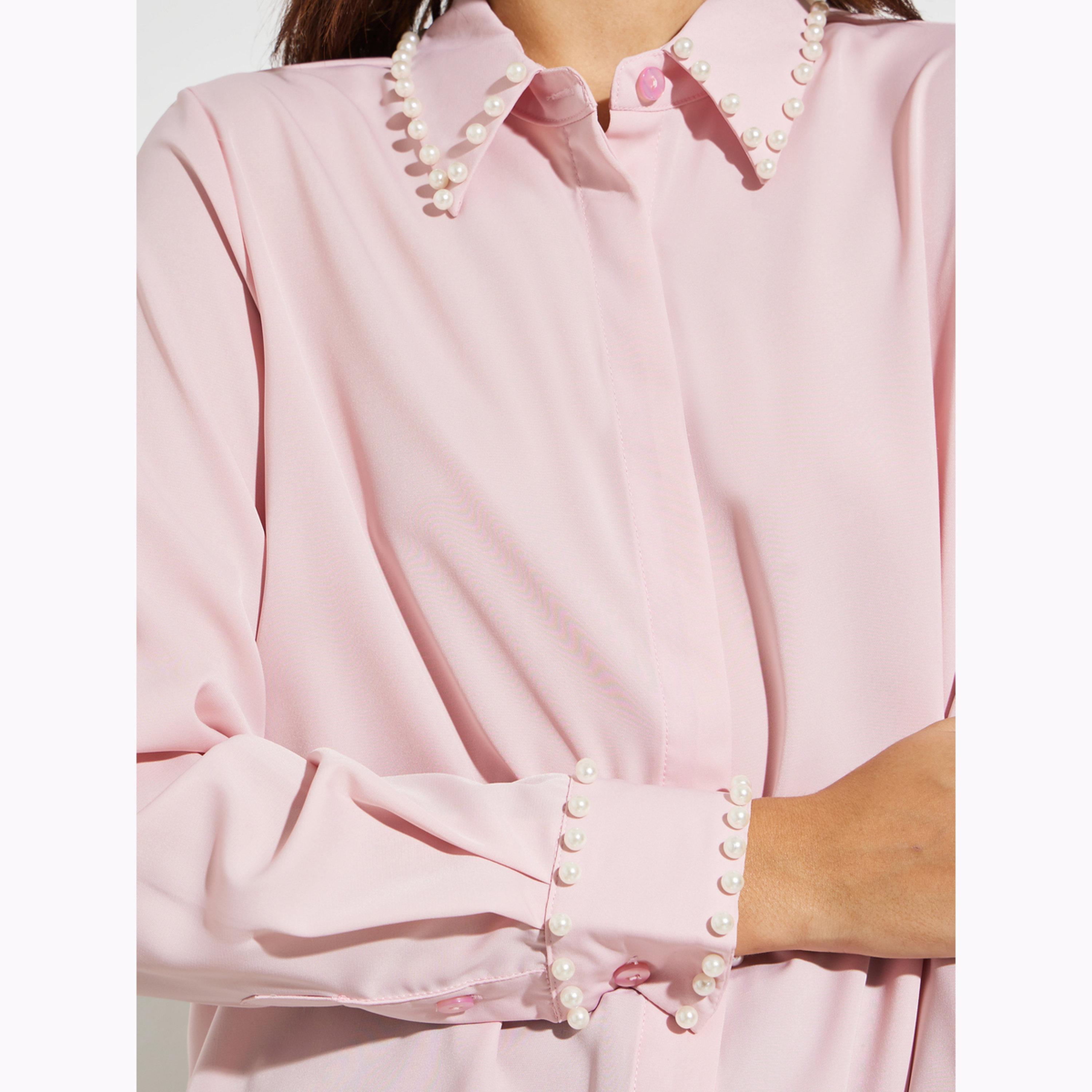 بلوزة بتفاصيل لؤلؤ صناعي بلون وردي-women-clothing-shirtsandblouses-shirts-image-5