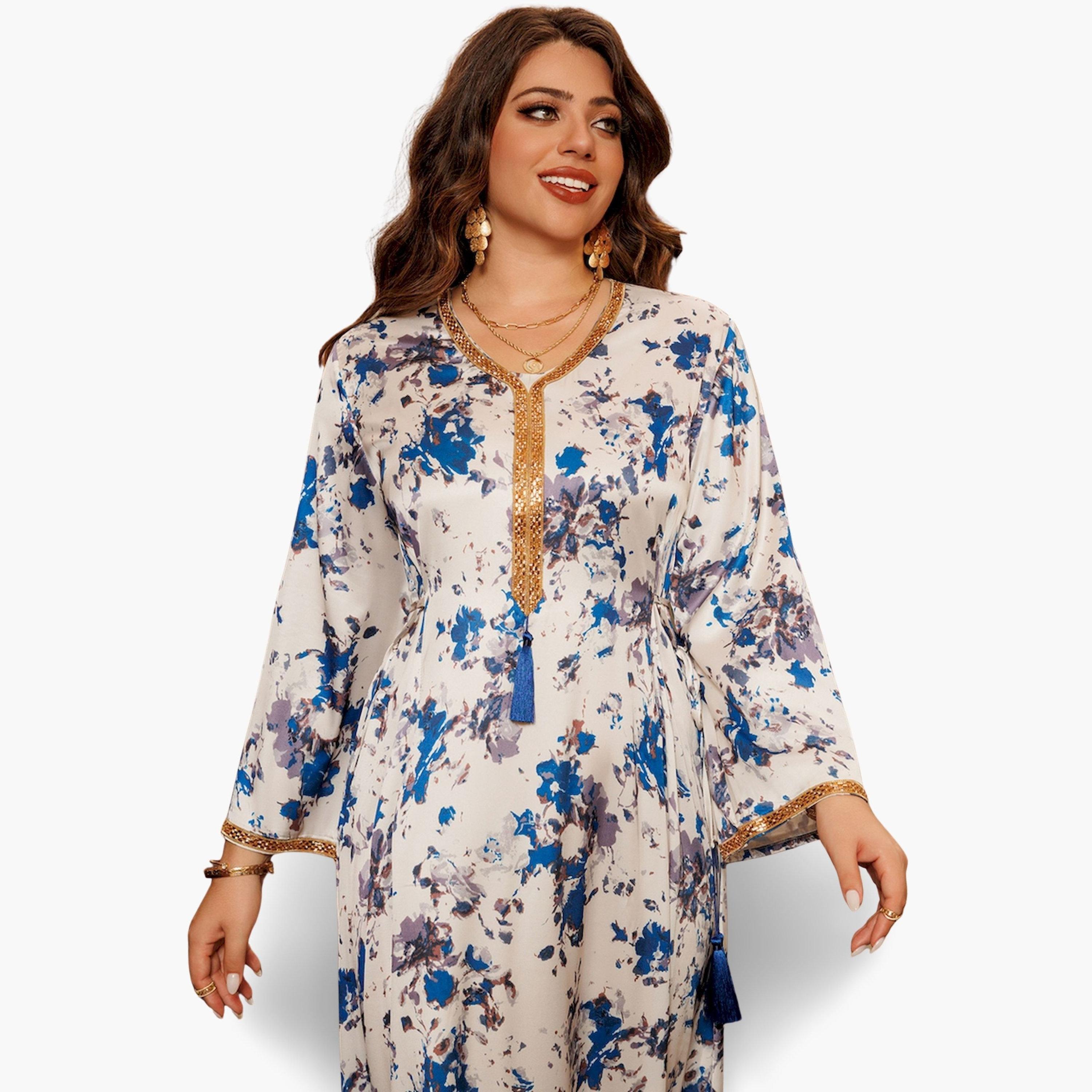 Take Two Women Blue Floral Print A-Line Jalabiya-women-arabicclothing-jalabiyas-image-3