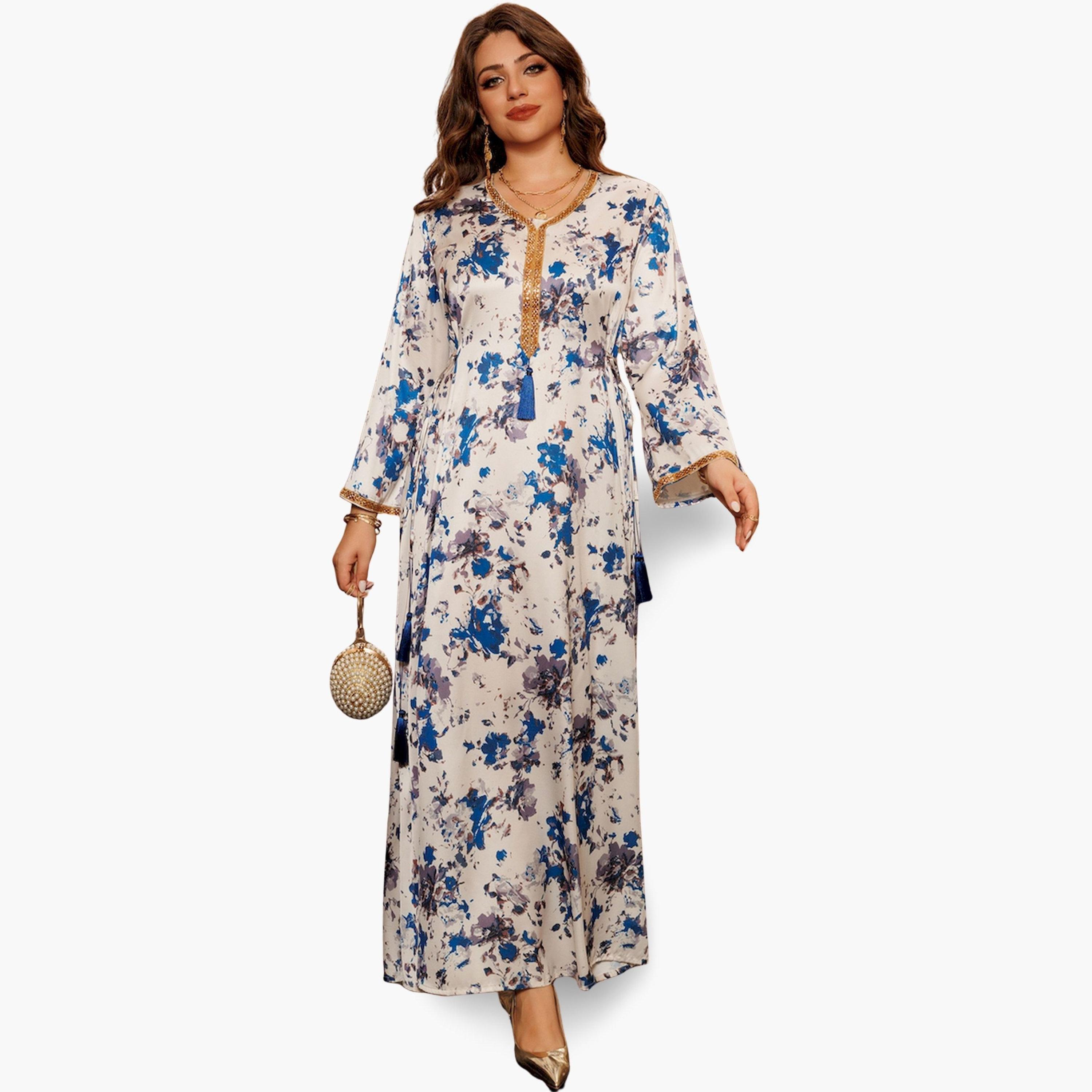 Take Two Women Blue Floral Print A-Line Jalabiya-women-arabicclothing-jalabiyas-image-5