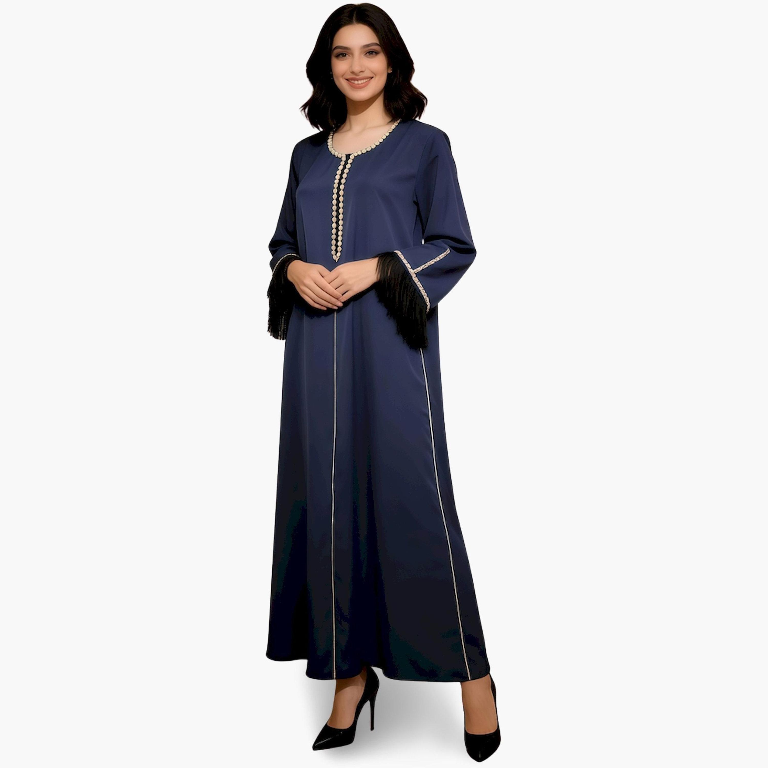 Take Two Women Navy Blue Embroidered A-Line Jalabiya-women-arabicclothing-jalabiyas-image-2