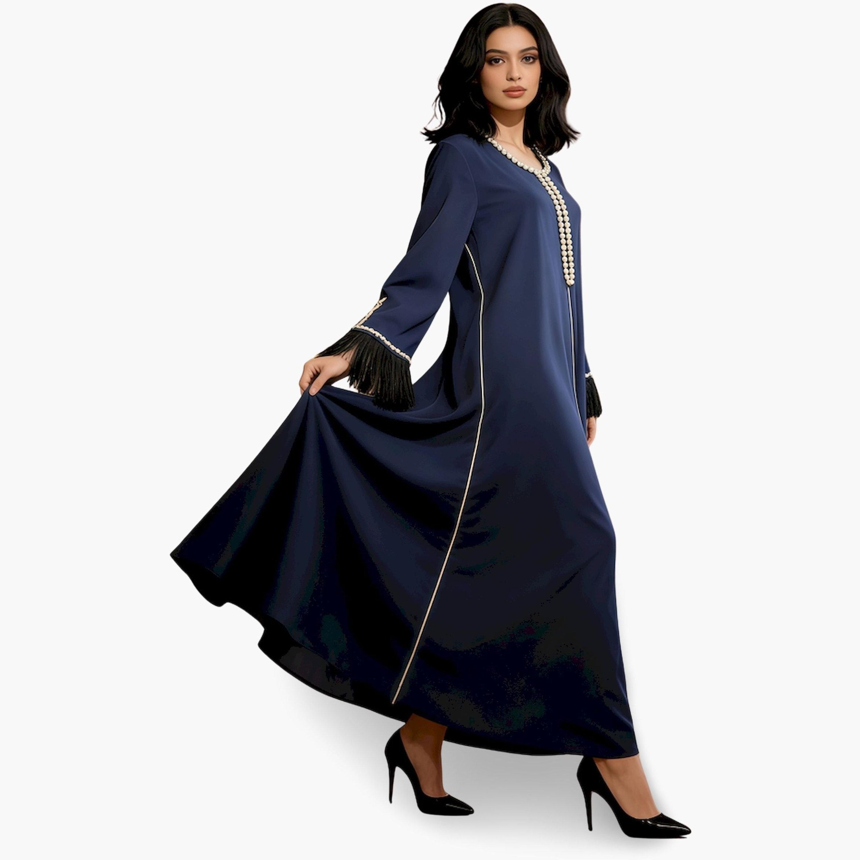 جلابية نسائية مطرزة بحافة واسعة بلون كحلي-women-arabicclothing-jalabiyas-image-3