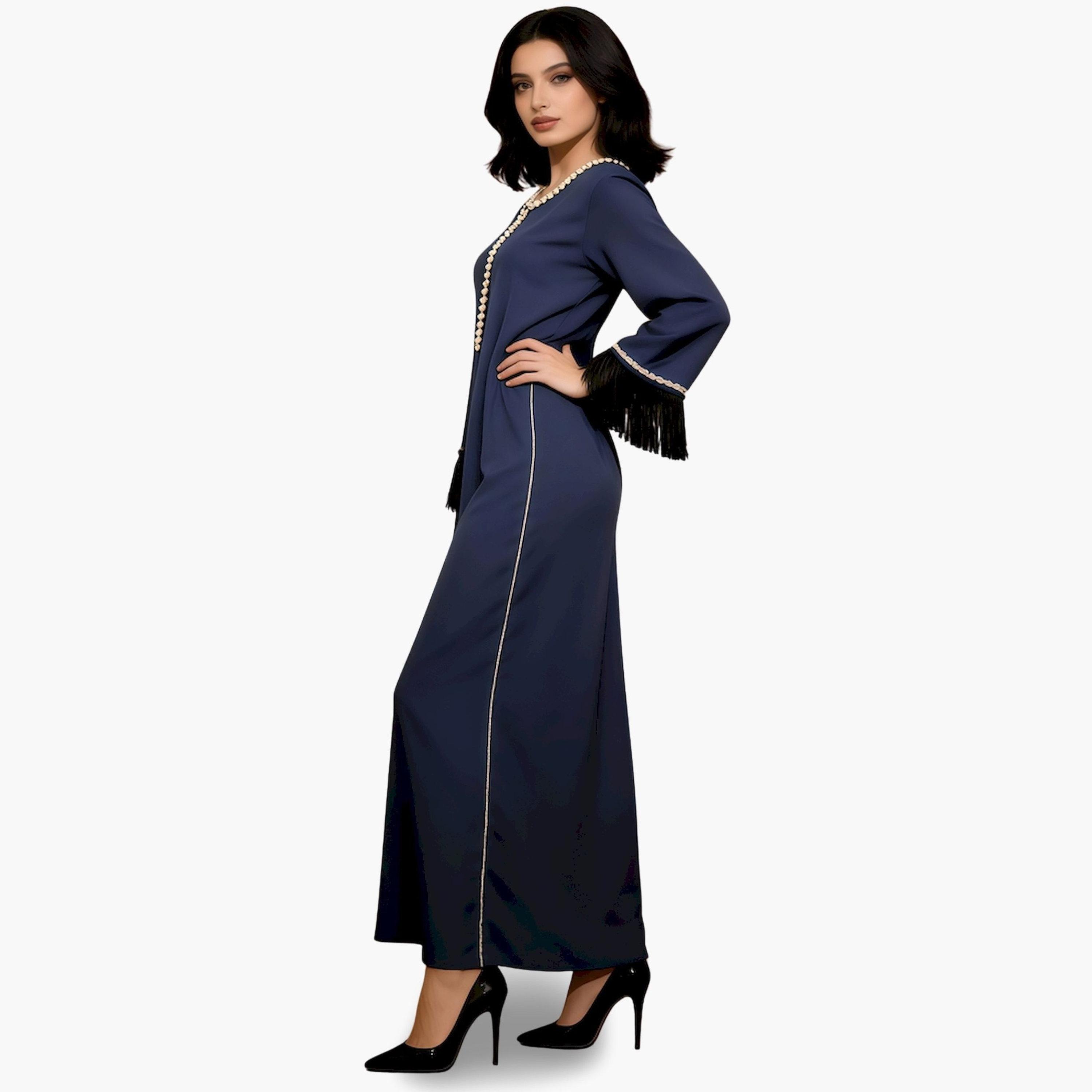 جلابية نسائية مطرزة بحافة واسعة بلون كحلي-women-arabicclothing-jalabiyas-image-4