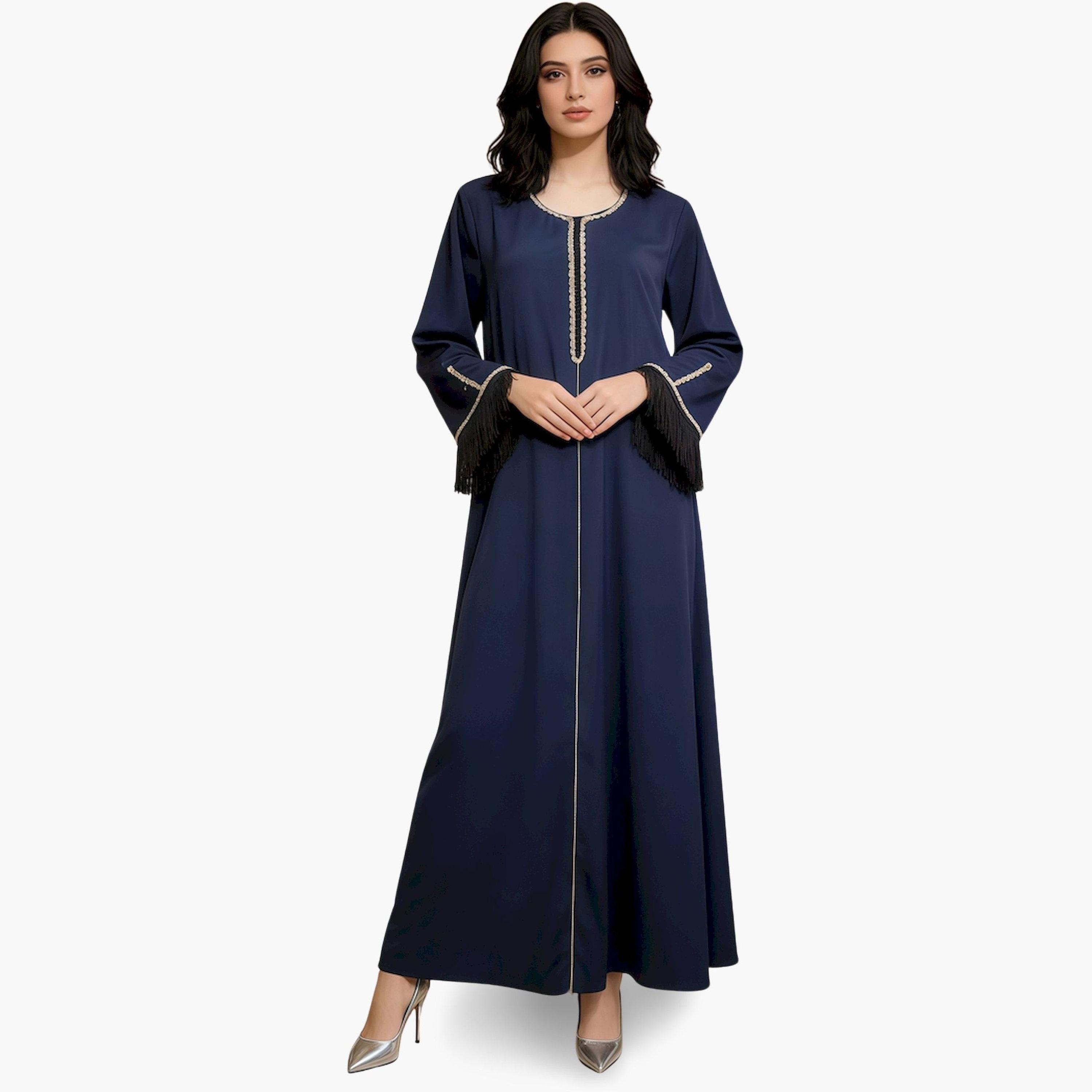 جلابية نسائية مطرزة بحافة واسعة بلون كحلي-women-arabicclothing-jalabiyas-image-5