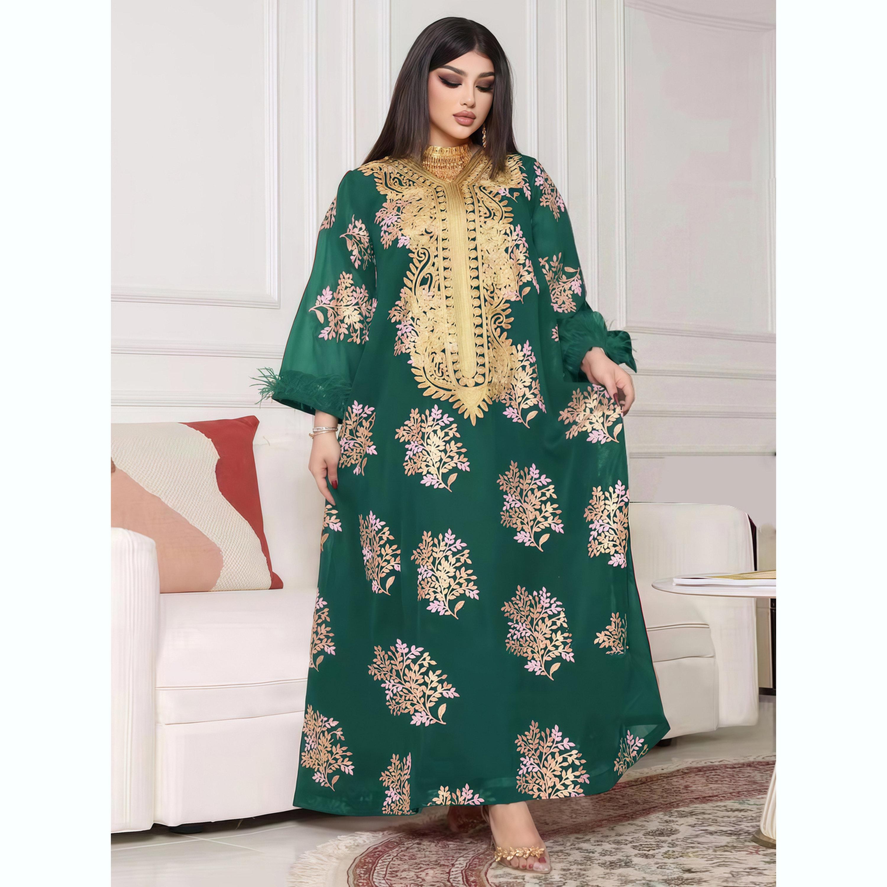 Take Two Women Green Embroidered A-Line Jalabiya-women-arabicclothing-jalabiyas-image-1