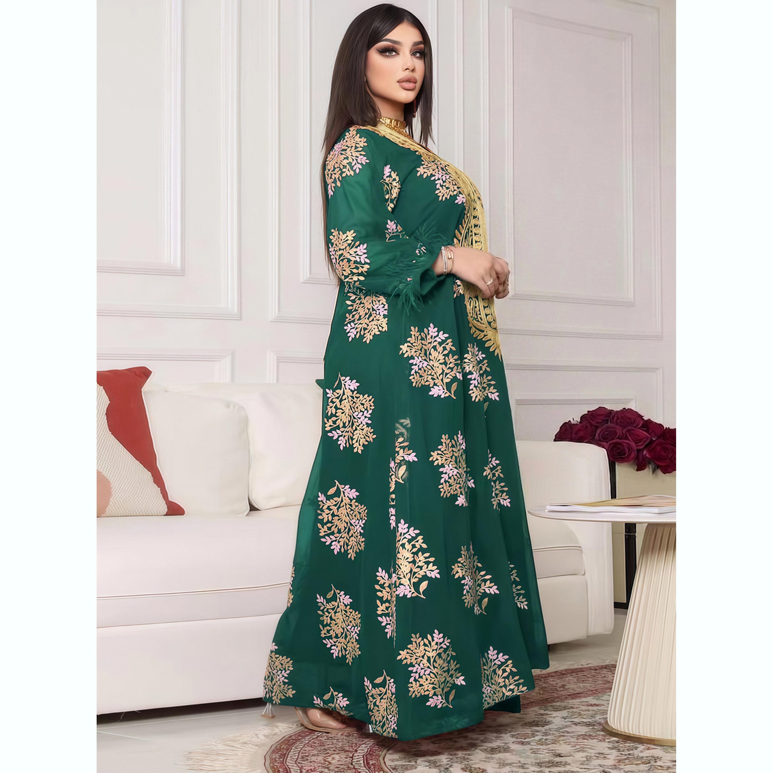 Take Two Women Green Embroidered A-Line Jalabiya-women-arabicclothing-jalabiyas-image-2
