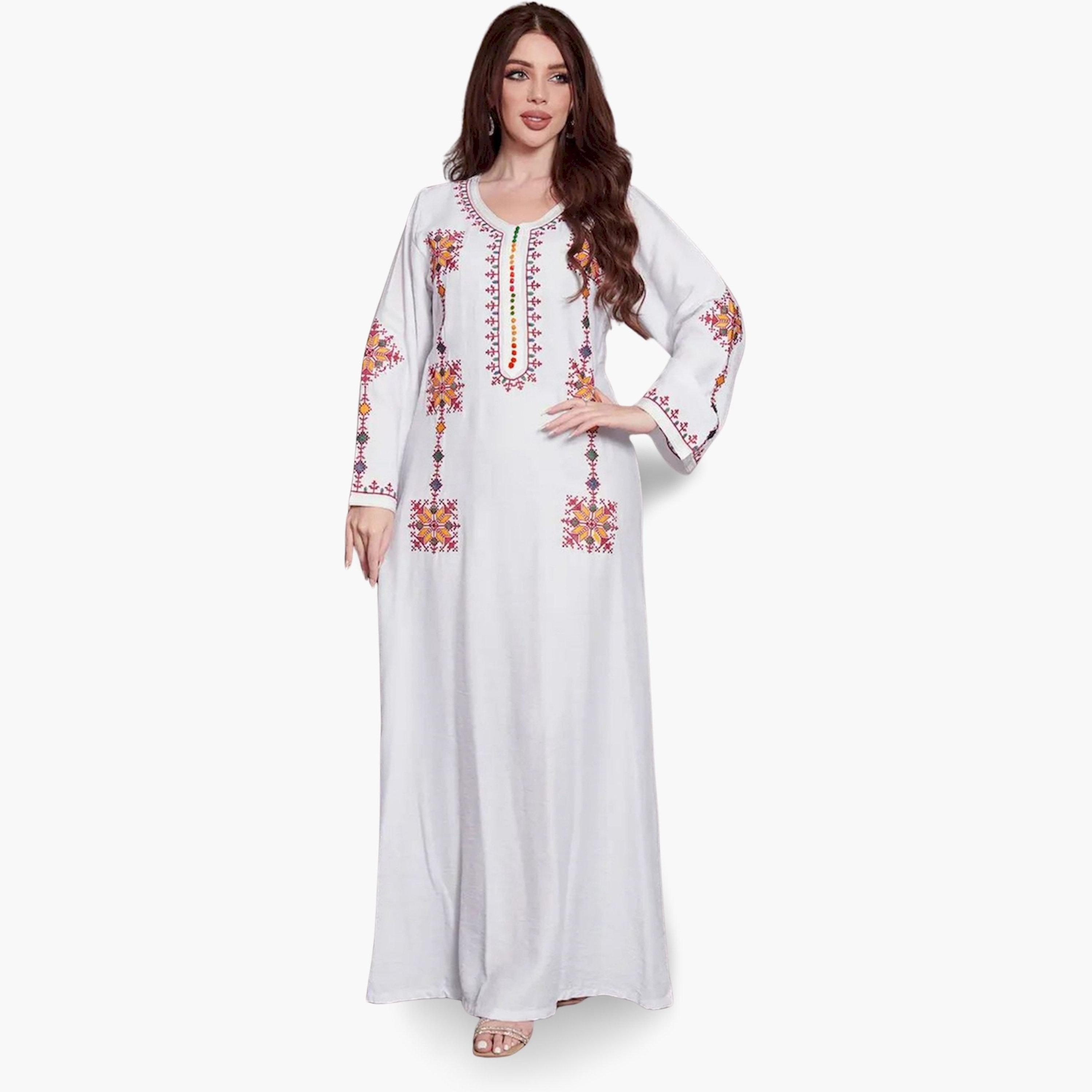 Take Two Women White Embroidered A-Line Jalabiya-women-arabicclothing-jalabiyas-image-1