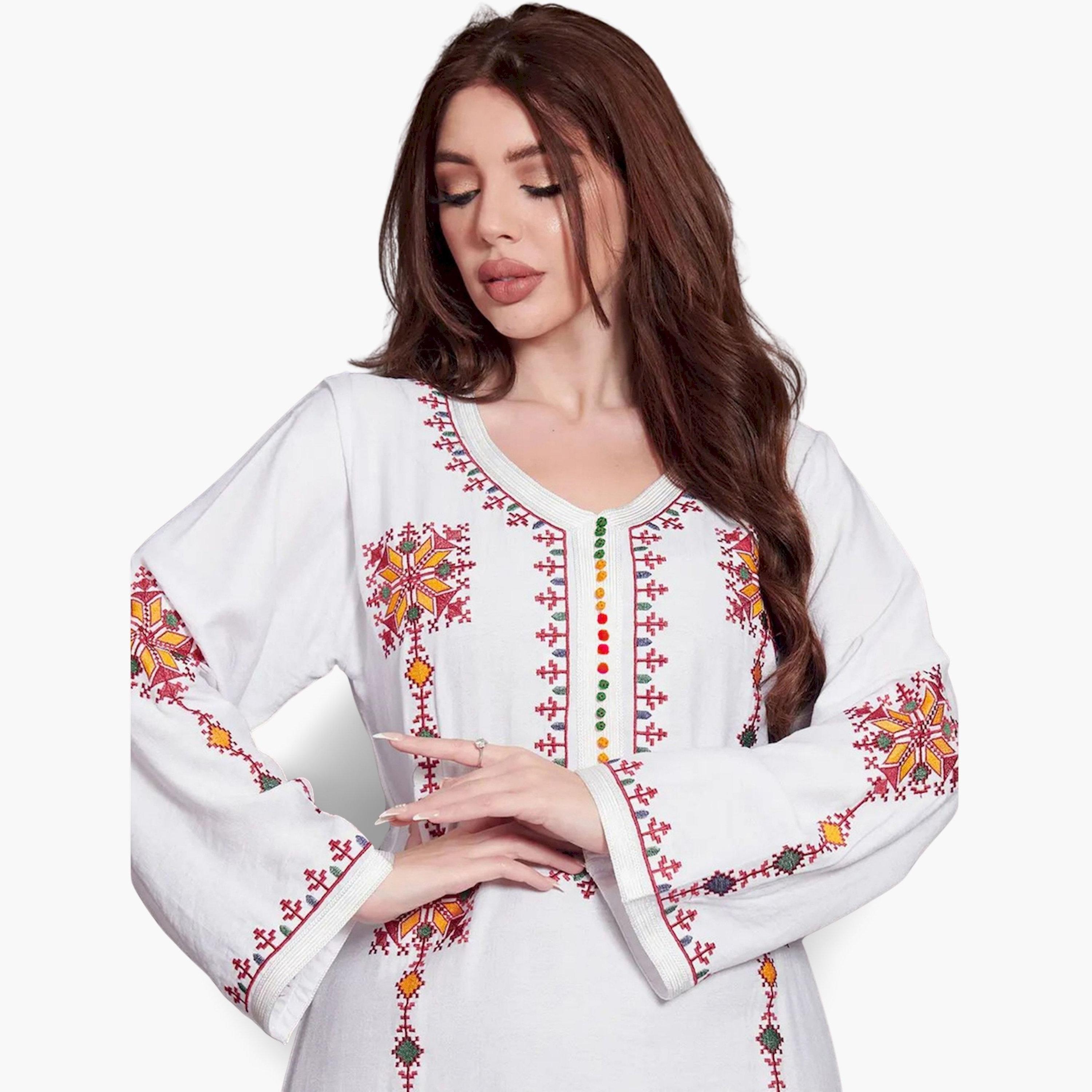 Take Two Women White Embroidered A-Line Jalabiya-women-arabicclothing-jalabiyas-image-2