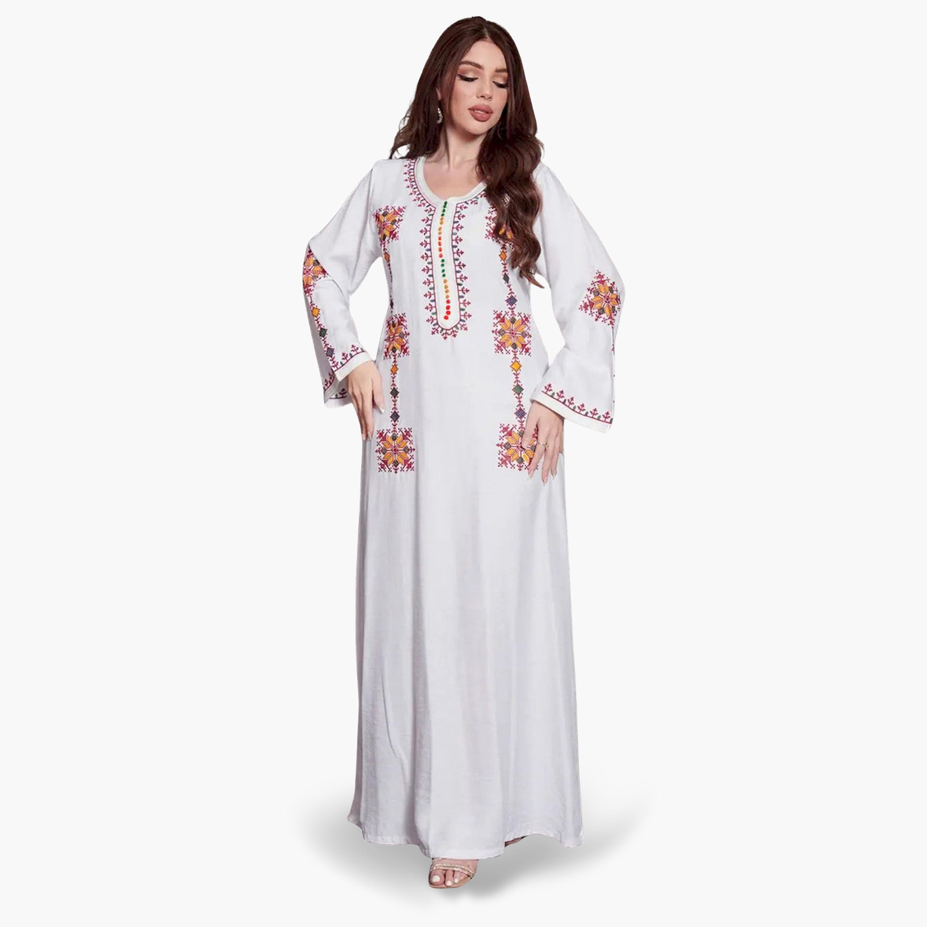 Take Two Women White Embroidered A-Line Jalabiya-women-arabicclothing-jalabiyas-image-3