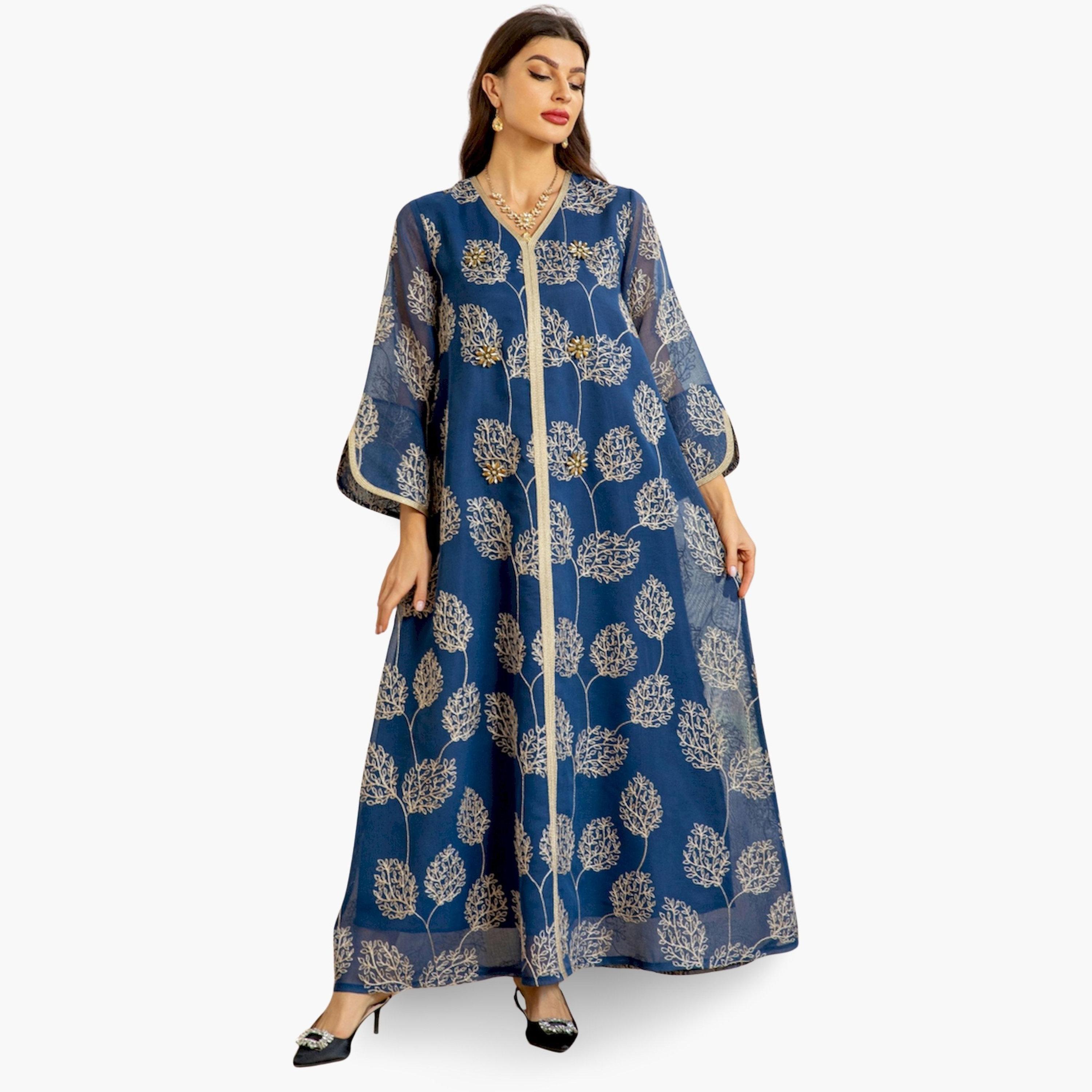 Take Two Women Blue Embroidered A-Line Jalabiya-women-arabicclothing-jalabiyas-image-1