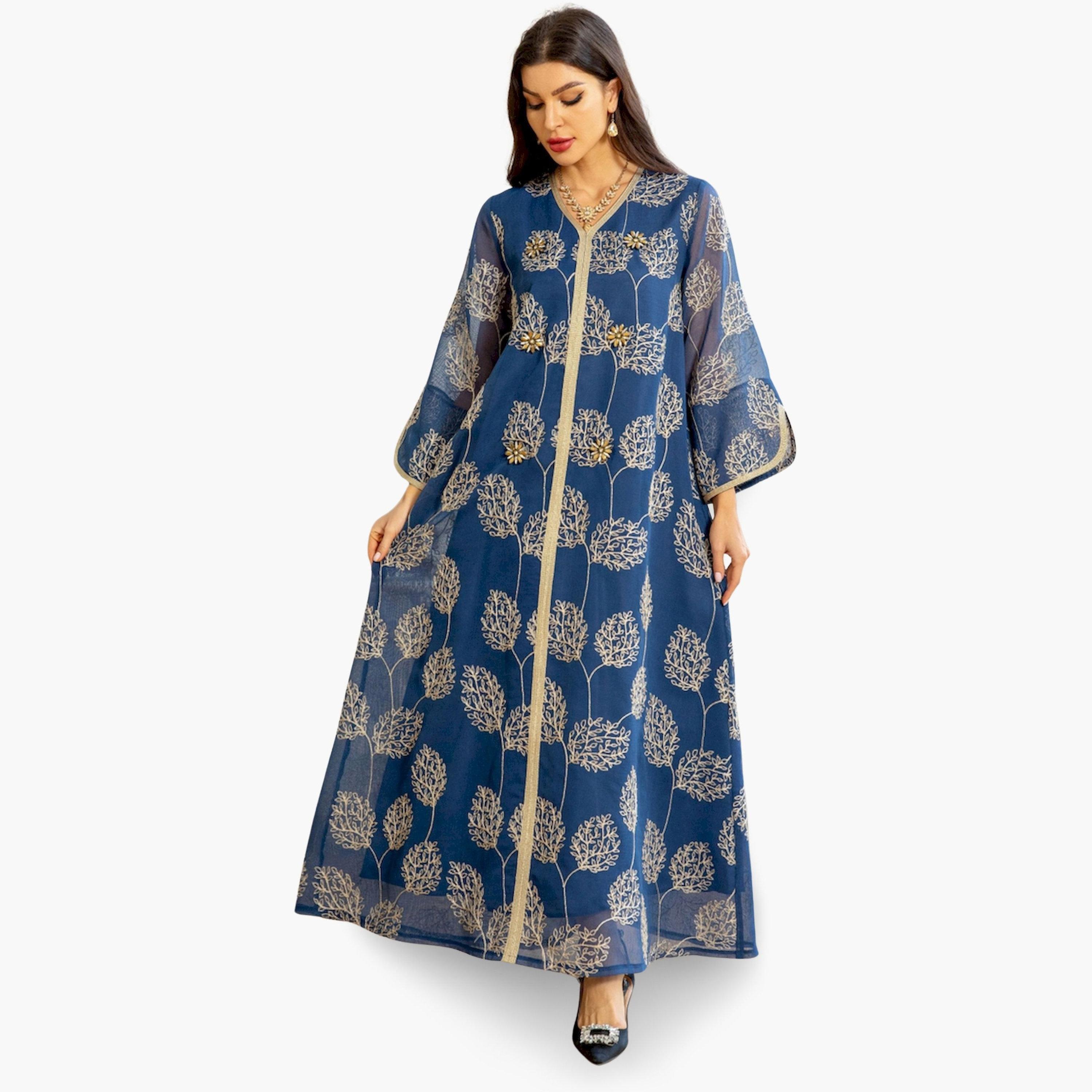 Take Two Women Blue Embroidered A-Line Jalabiya-women-arabicclothing-jalabiyas-image-2