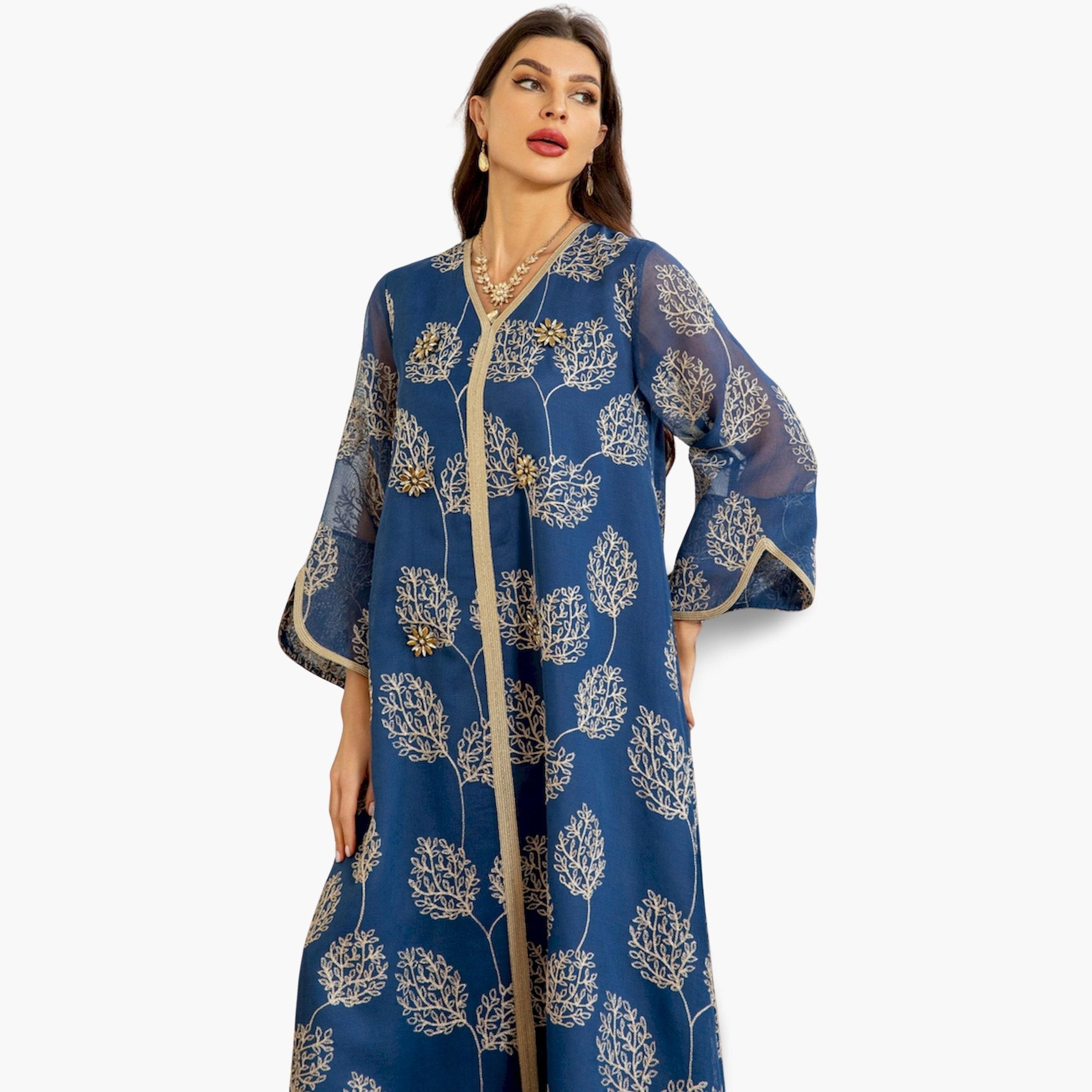 Take Two Women Blue Embroidered A-Line Jalabiya-women-arabicclothing-jalabiyas-image-5