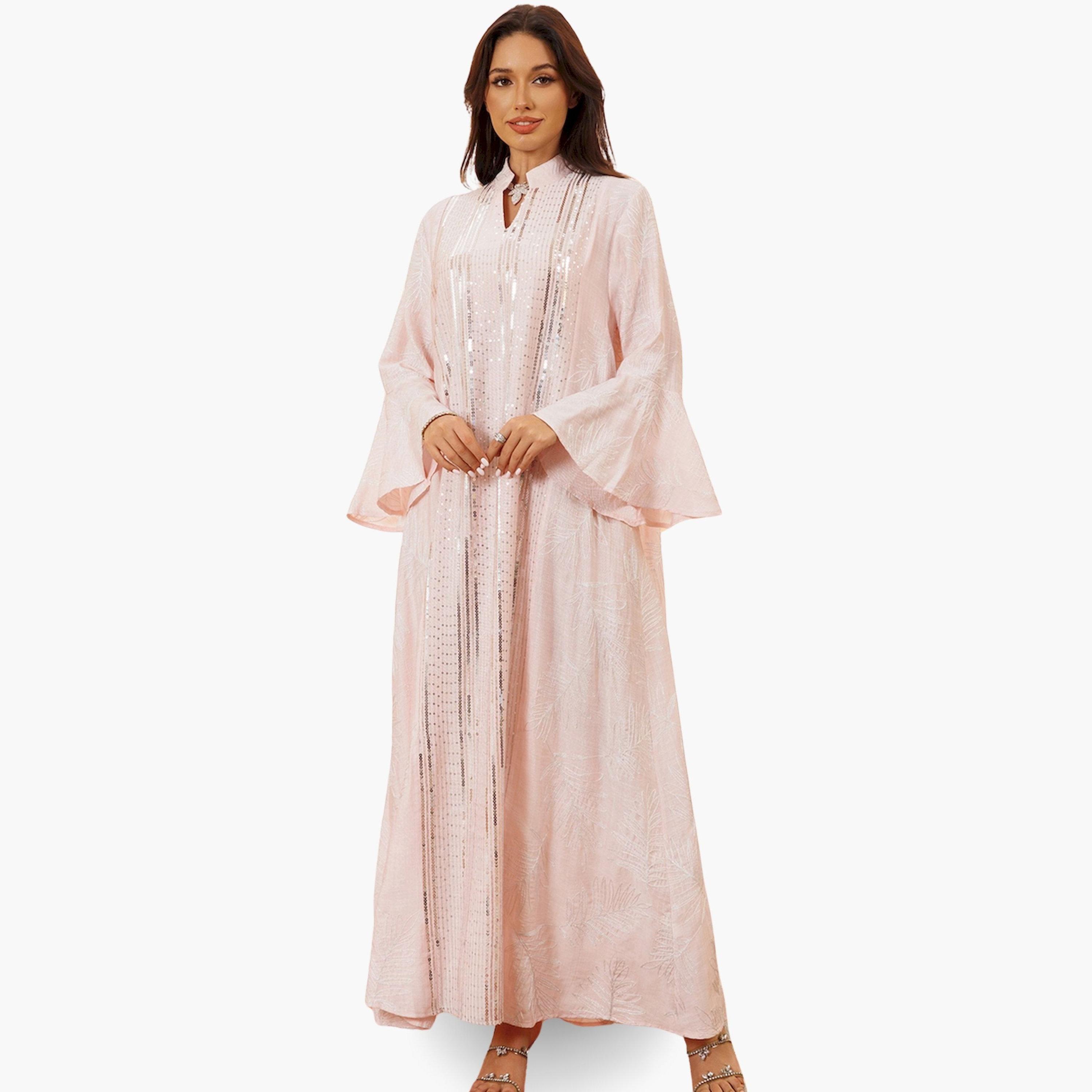 Take Two Women Pink Sequin Embellished Maxi Jalabiya-women-arabicclothing-jalabiyas-image-1