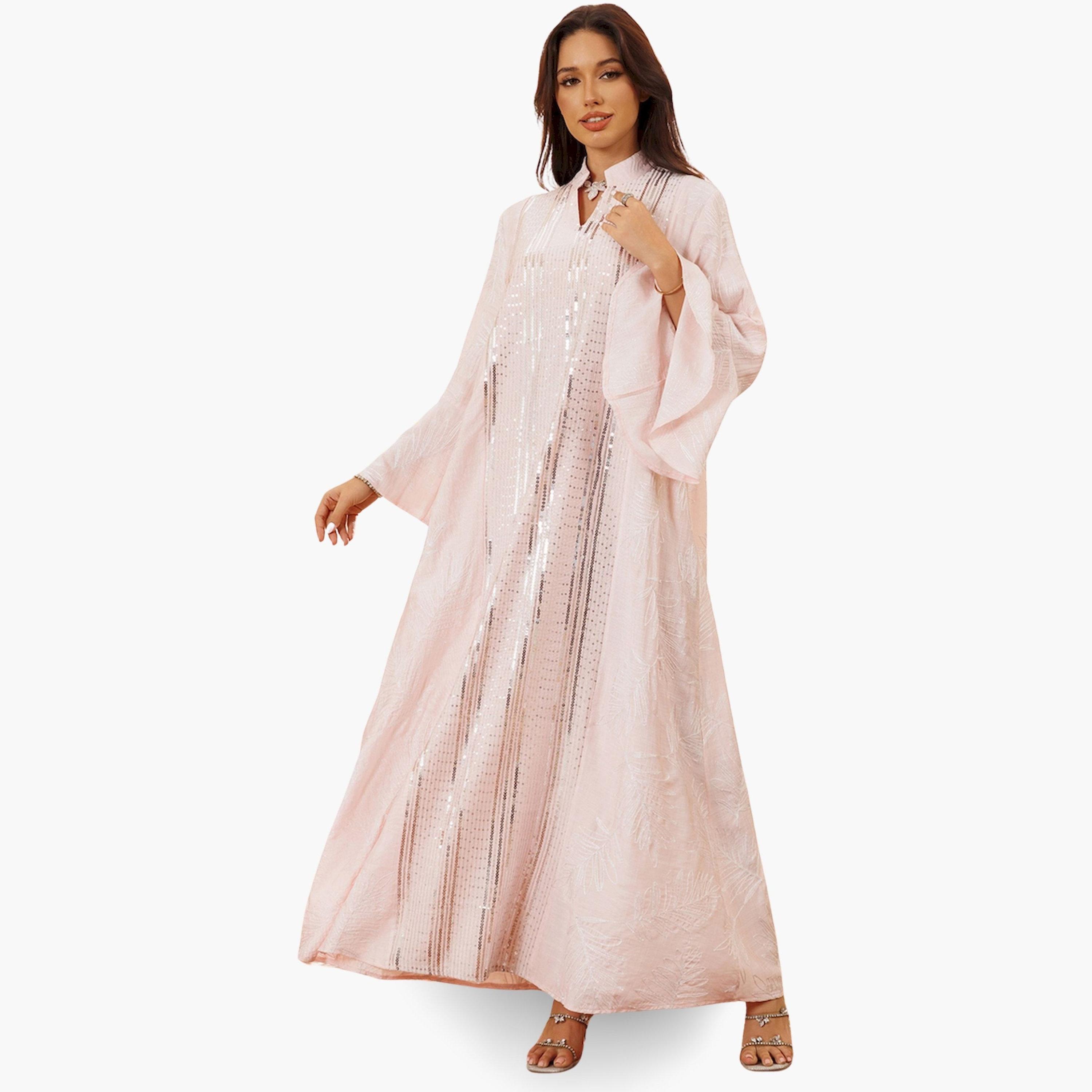 Take Two Women Pink Sequin Embellished Maxi Jalabiya-women-arabicclothing-jalabiyas-image-2