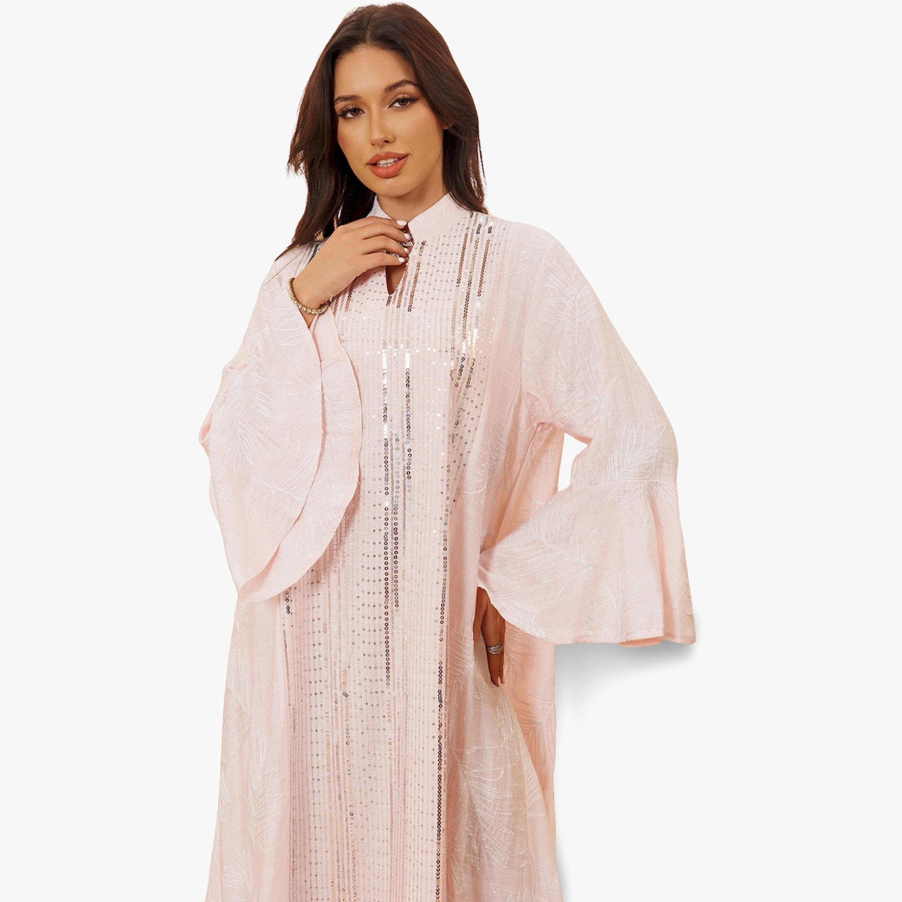 Take Two Women Pink Sequin Embellished Maxi Jalabiya-women-arabicclothing-jalabiyas-image-4