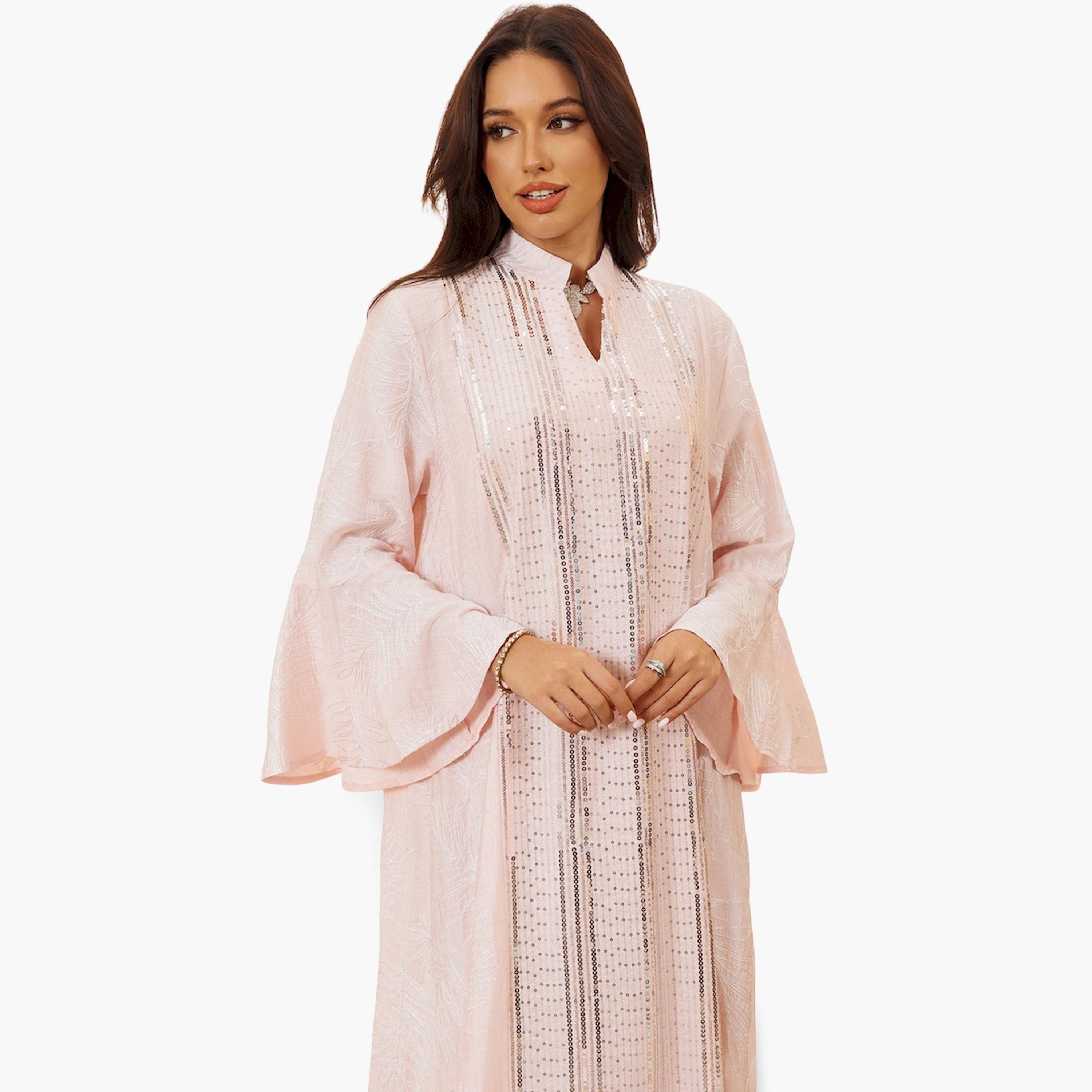 Take Two Women Pink Sequin Embellished Maxi Jalabiya-women-arabicclothing-jalabiyas-image-5
