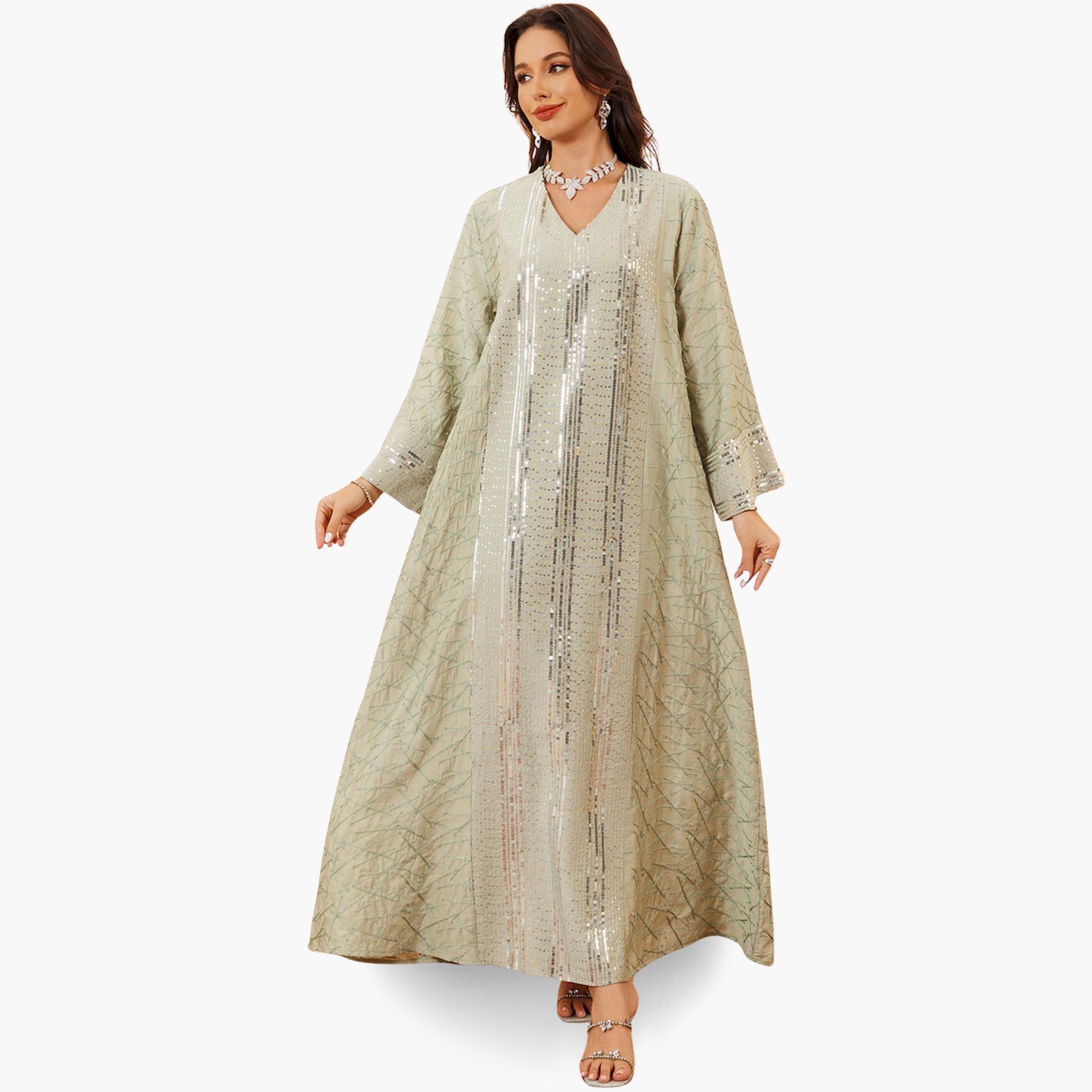 Take Two Women Green Sequined Embellished Jalabiya-women-arabicclothing-jalabiyas-image-1