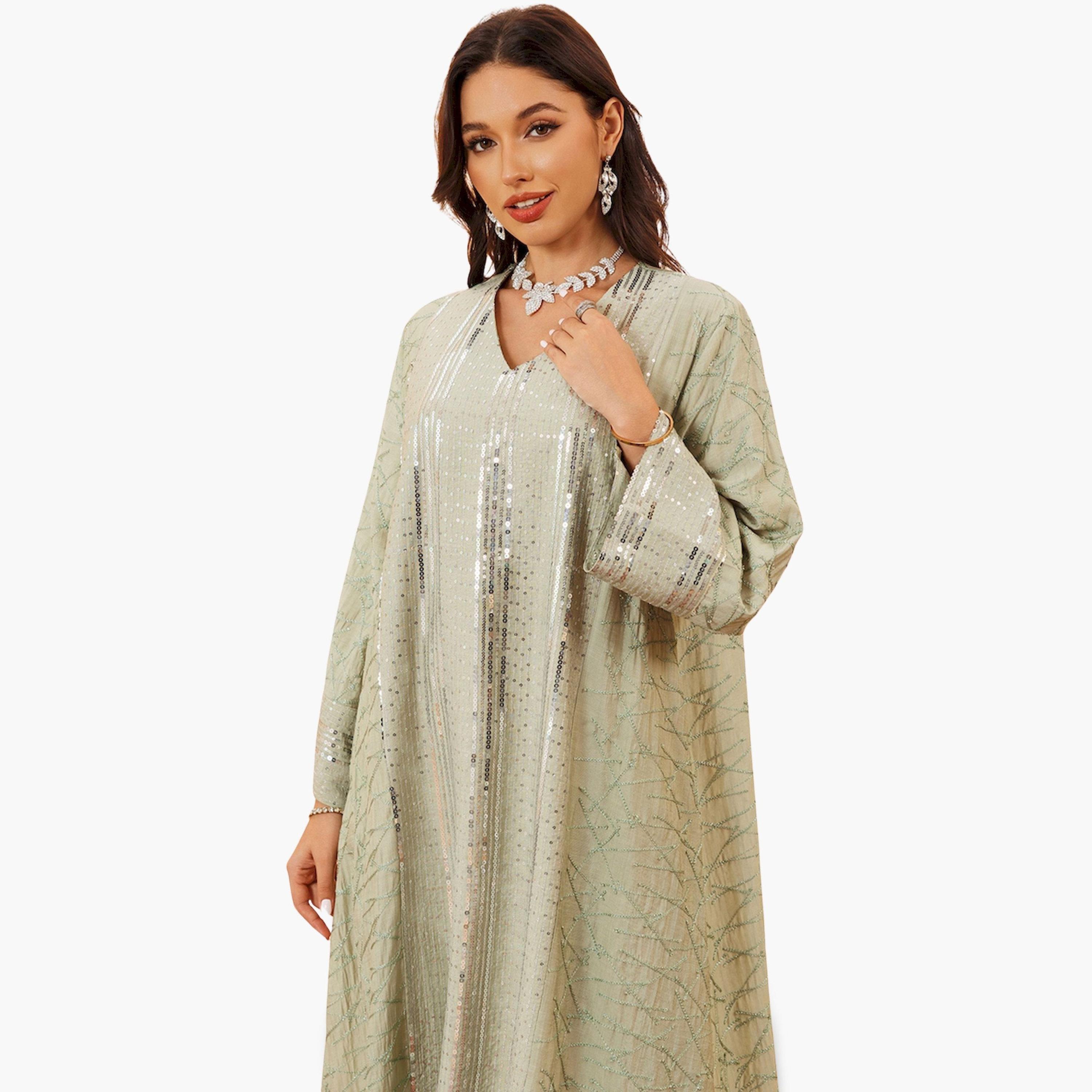 Take Two Women Green Sequined Embellished Jalabiya-women-arabicclothing-jalabiyas-image-2