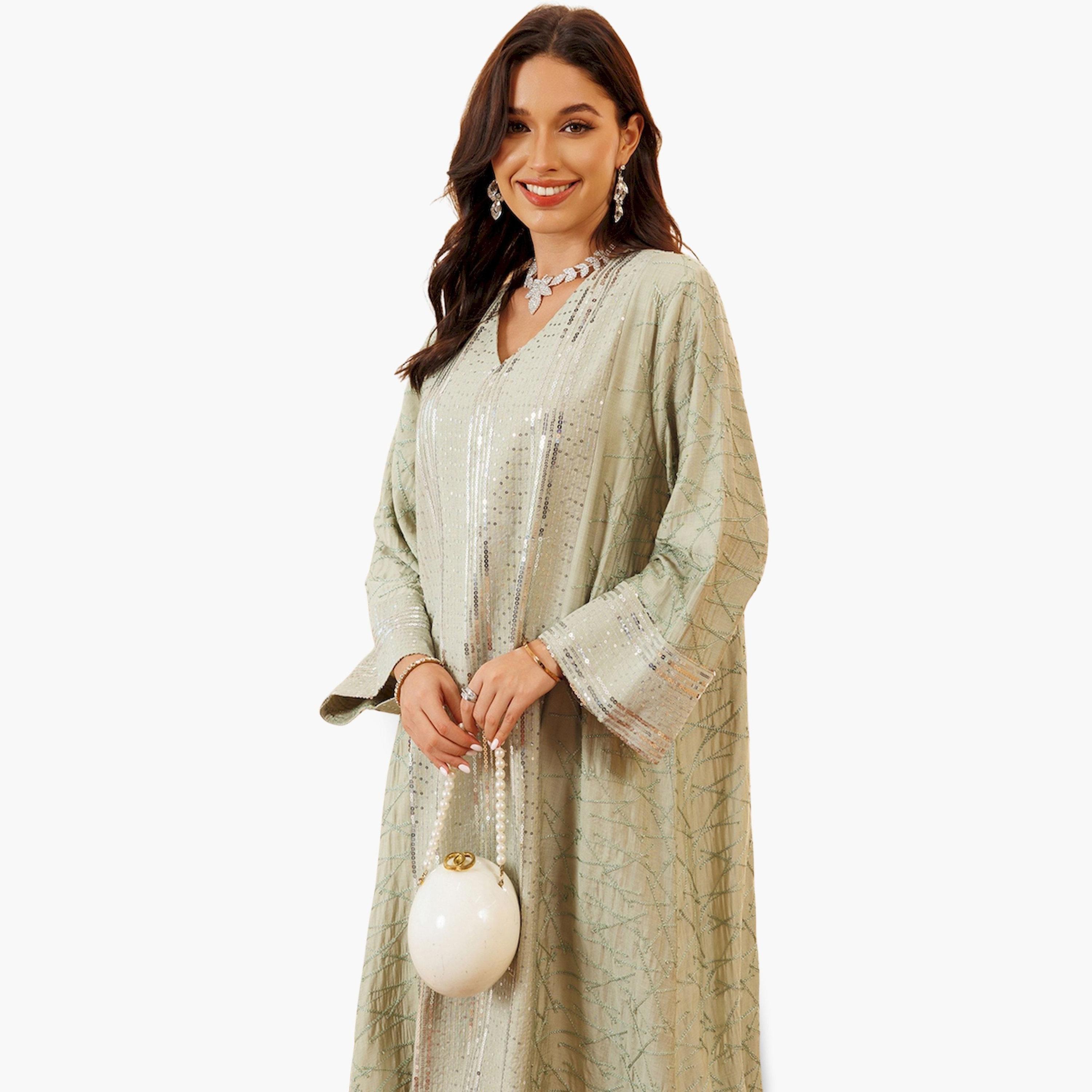 Take Two Women Green Sequined Embellished Jalabiya-women-arabicclothing-jalabiyas-image-4