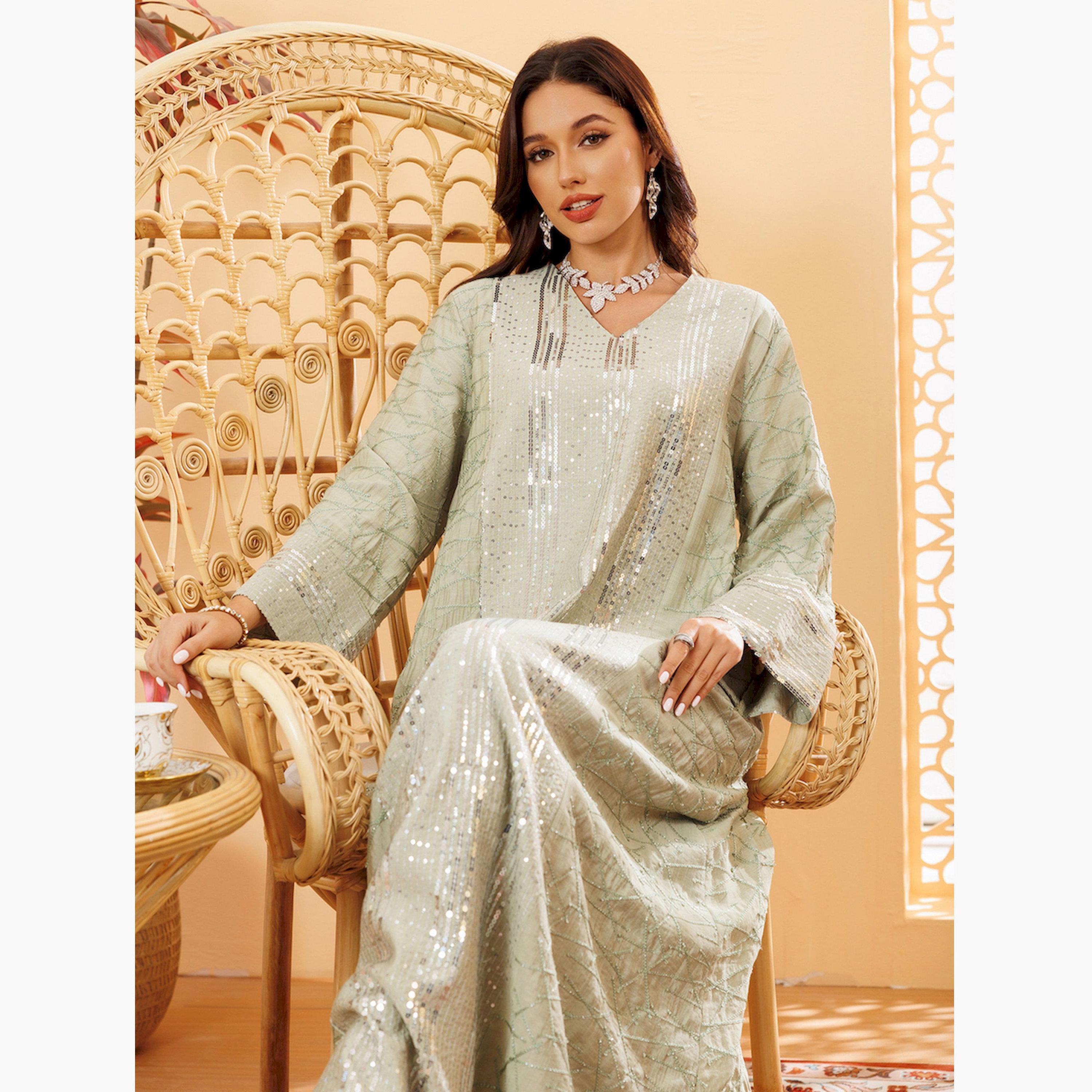Take Two Women Green Sequined Embellished Jalabiya-women-arabicclothing-jalabiyas-image-6
