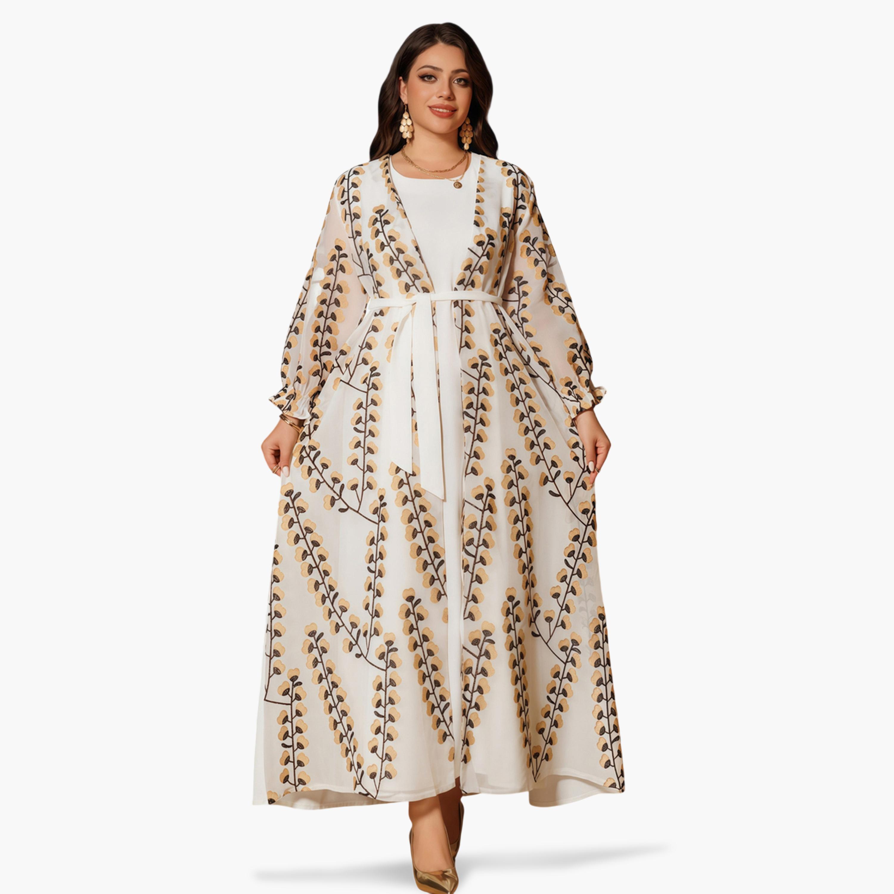Take Two Cream Printed Abaya with Inner Maxi Dress-women-arabicclothing-sets-image-1