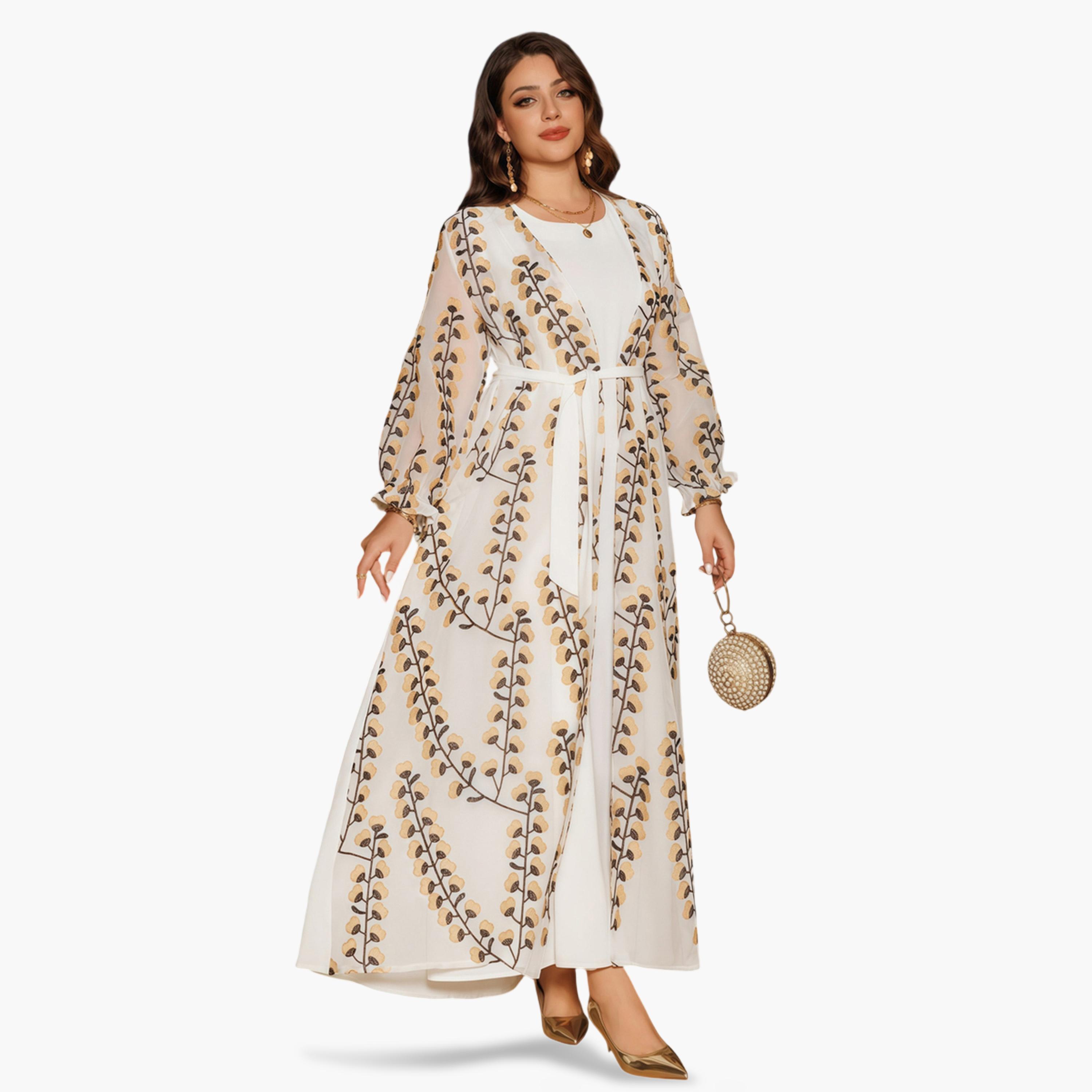 Take Two Cream Printed Abaya with Inner Maxi Dress-women-arabicclothing-sets-image-2