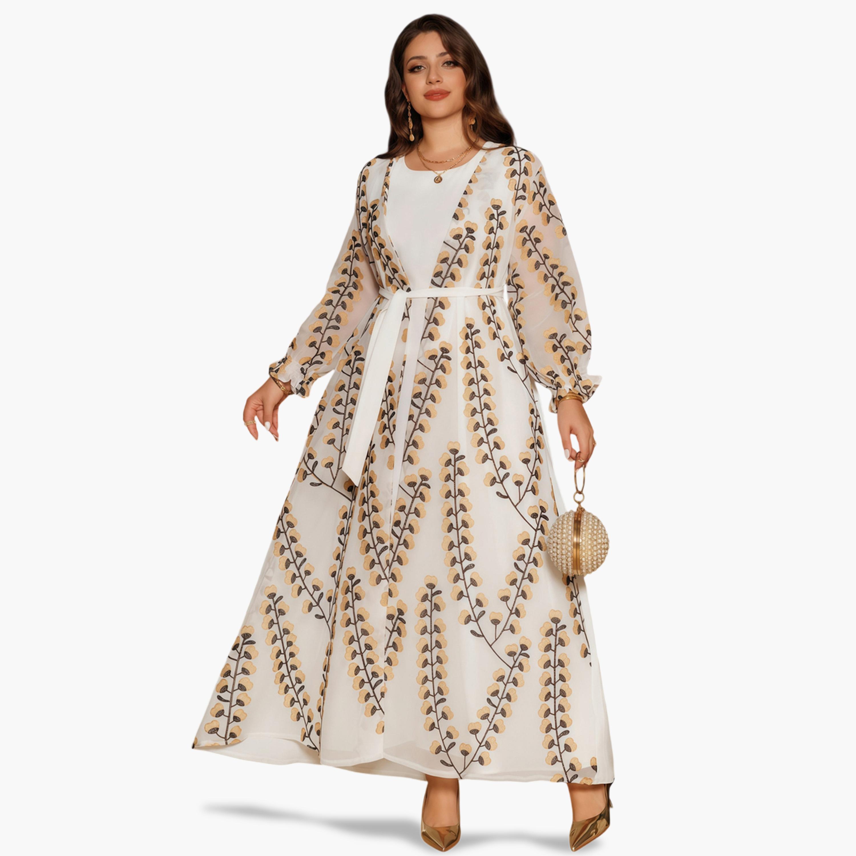 Take Two Cream Printed Abaya with Inner Maxi Dress-women-arabicclothing-sets-image-3
