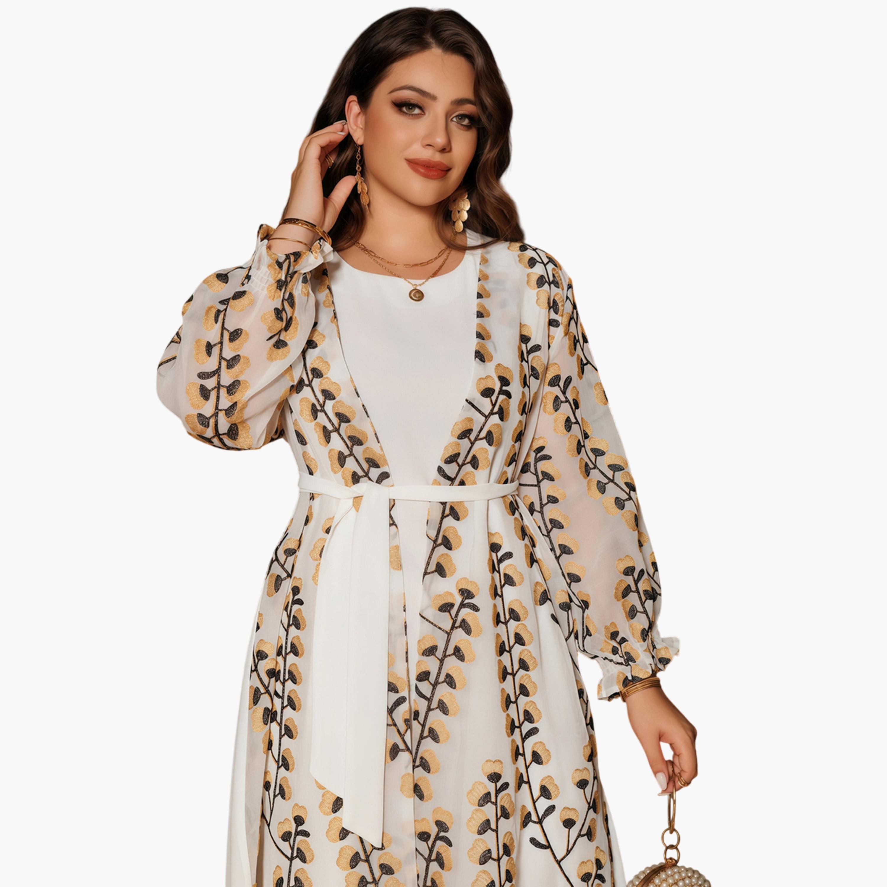 Take Two Cream Printed Abaya with Inner Maxi Dress-women-arabicclothing-sets-image-5