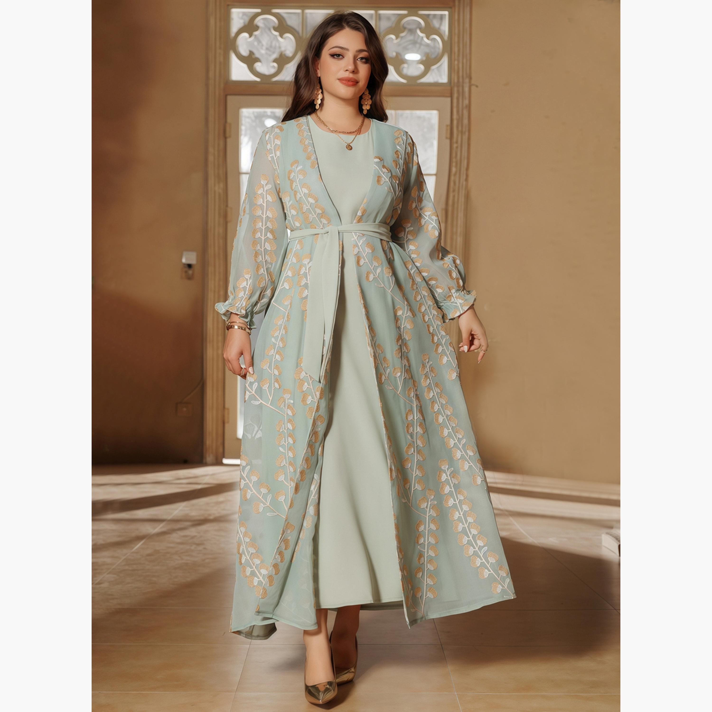 Take Two Green Printed Abaya with Inner Maxi Dress-women-arabicclothing-sets-image-2