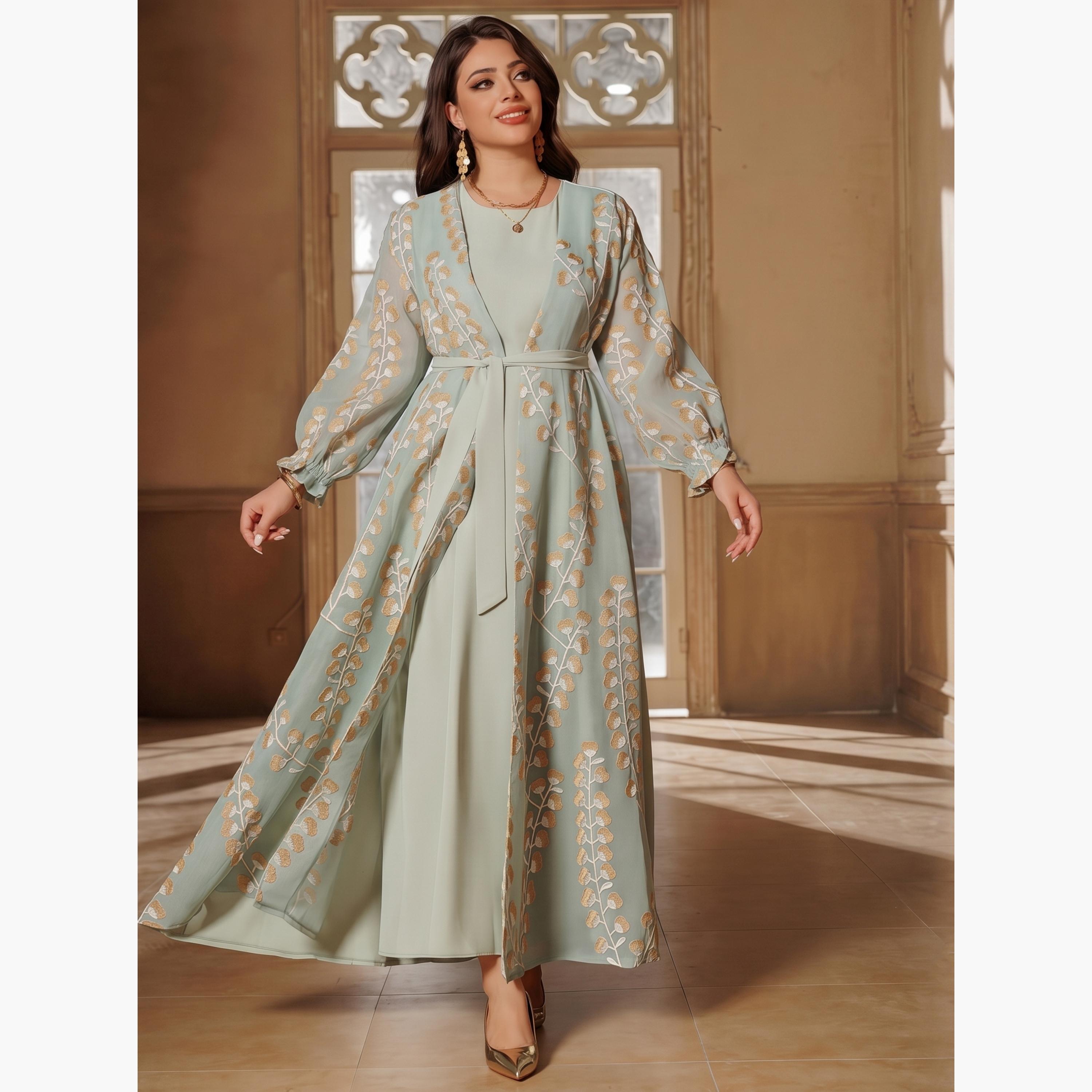 Take Two Green Printed Abaya with Inner Maxi Dress-women-arabicclothing-sets-image-3