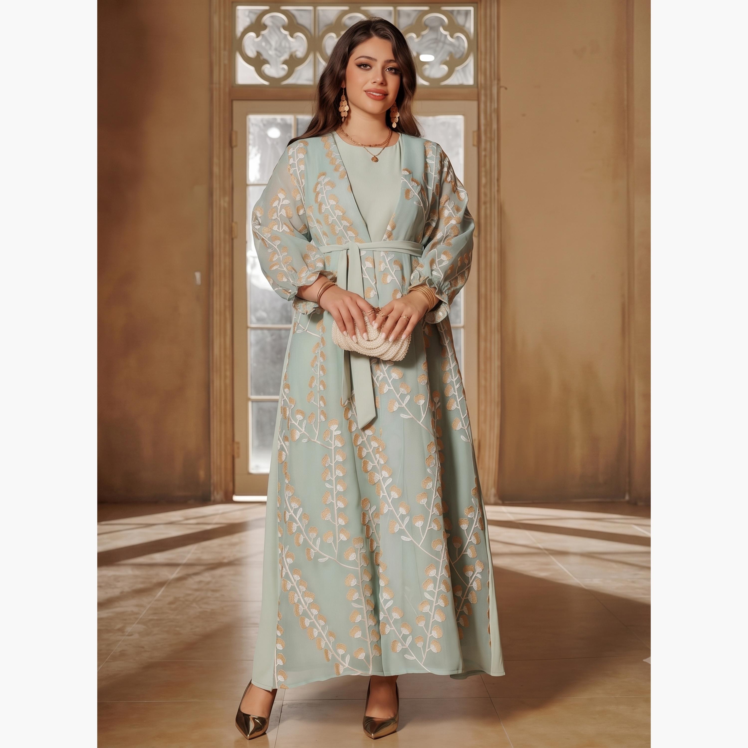 Take Two Green Printed Abaya with Inner Maxi Dress-women-arabicclothing-sets-image-4
