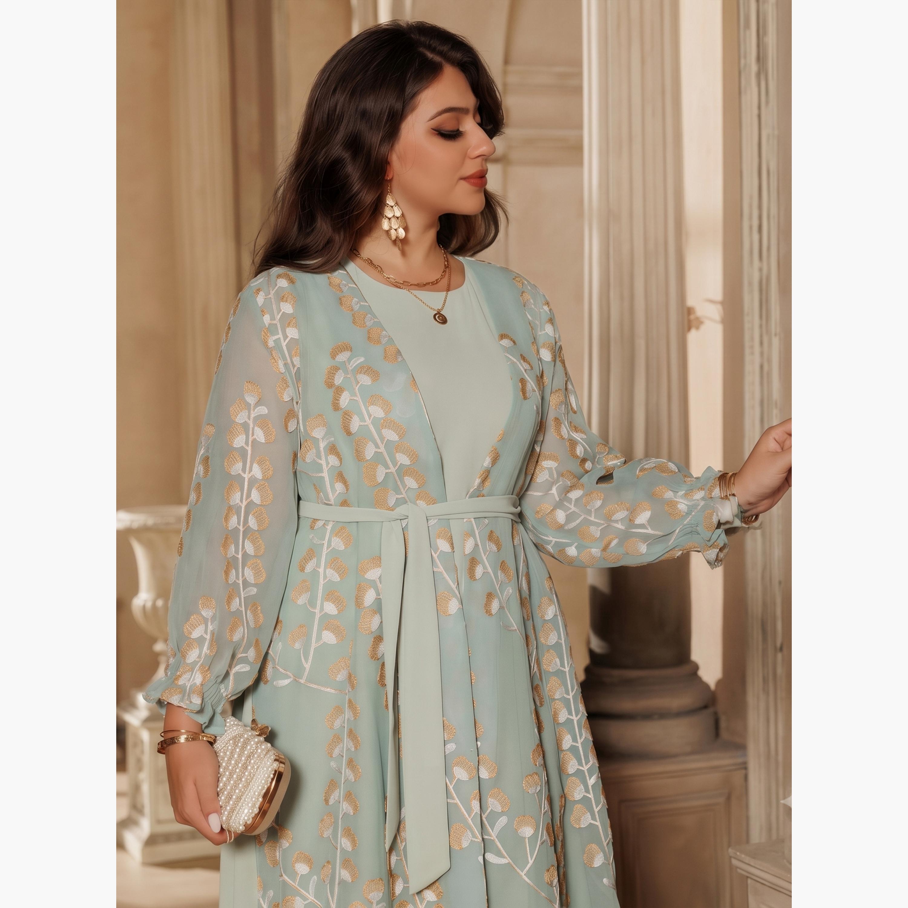 Take Two Green Printed Abaya with Inner Maxi Dress-women-arabicclothing-sets-image-5