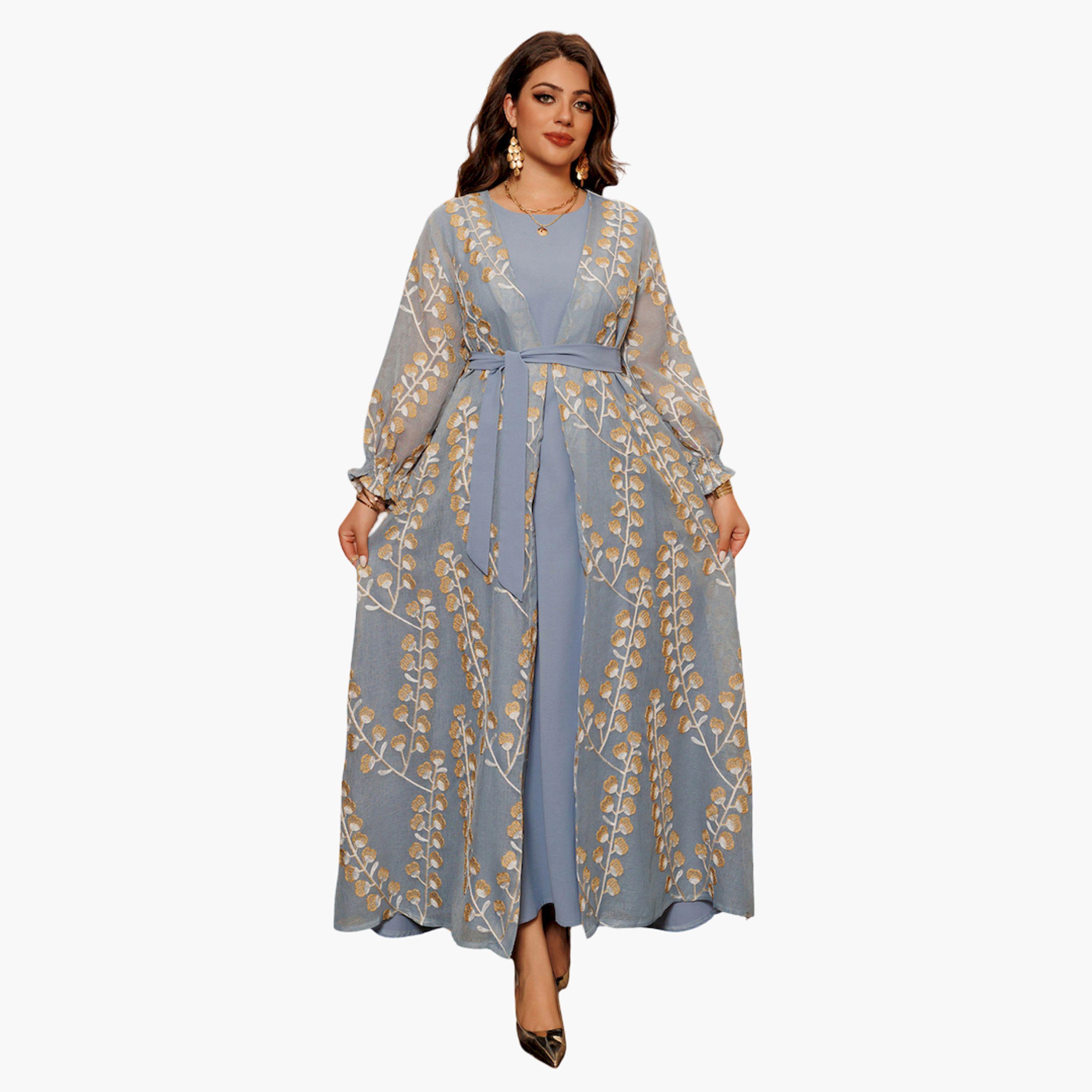 طقم عباية وفستان محتشم مطرز-women-arabicclothing-sets-image-1