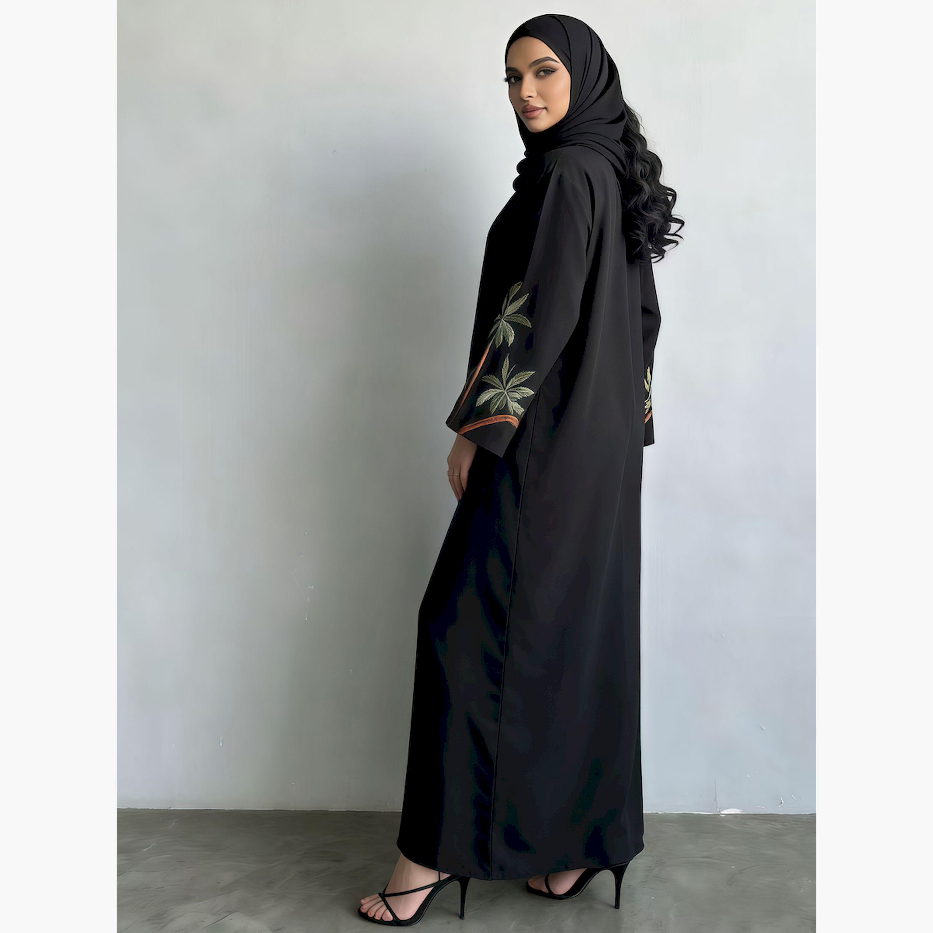 عباية نسائية مفتوحة من الأمام ومطرزة بلون أسود-women-arabicclothing-abayas-image-2