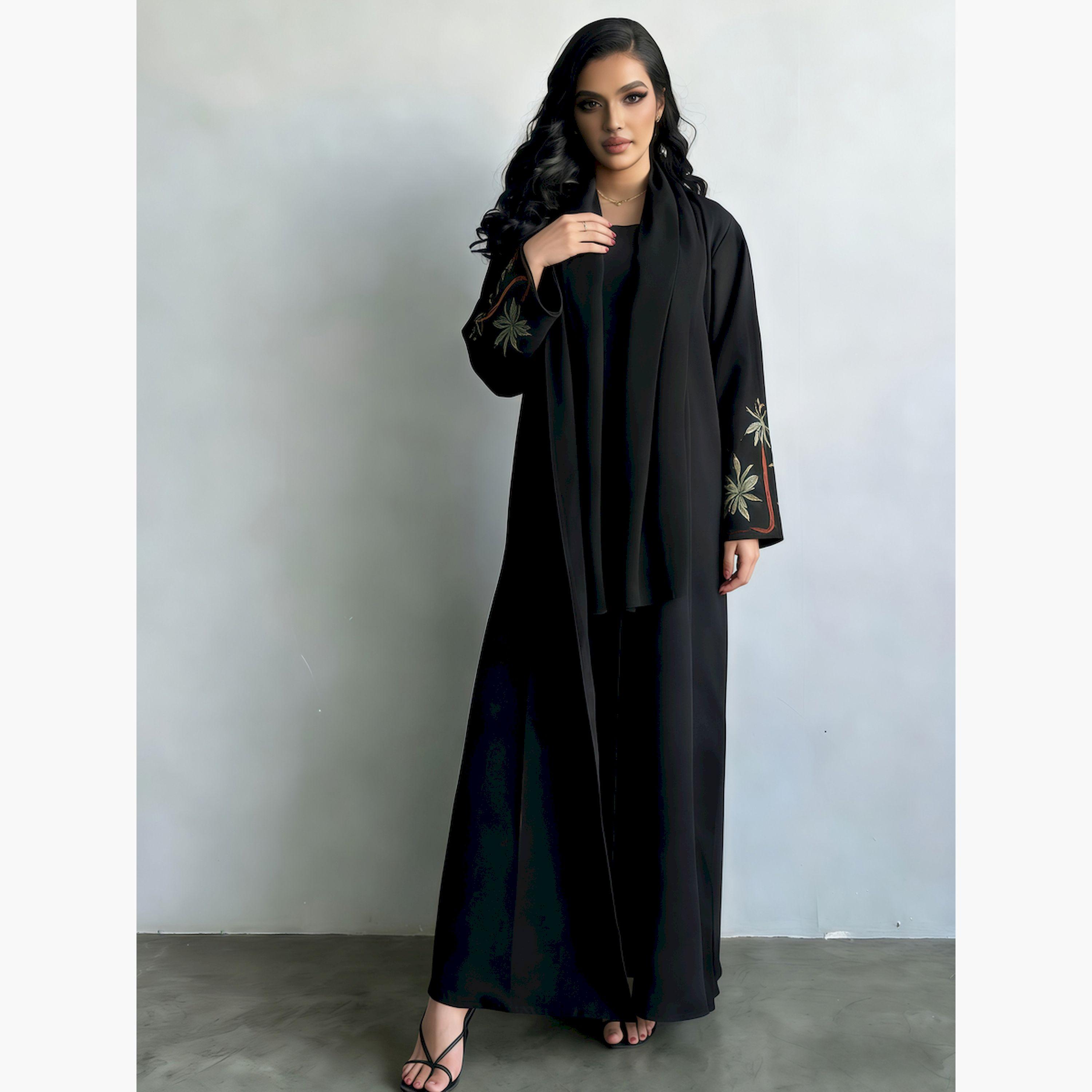 عباية نسائية مفتوحة من الأمام ومطرزة بلون أسود-women-arabicclothing-abayas-image-4