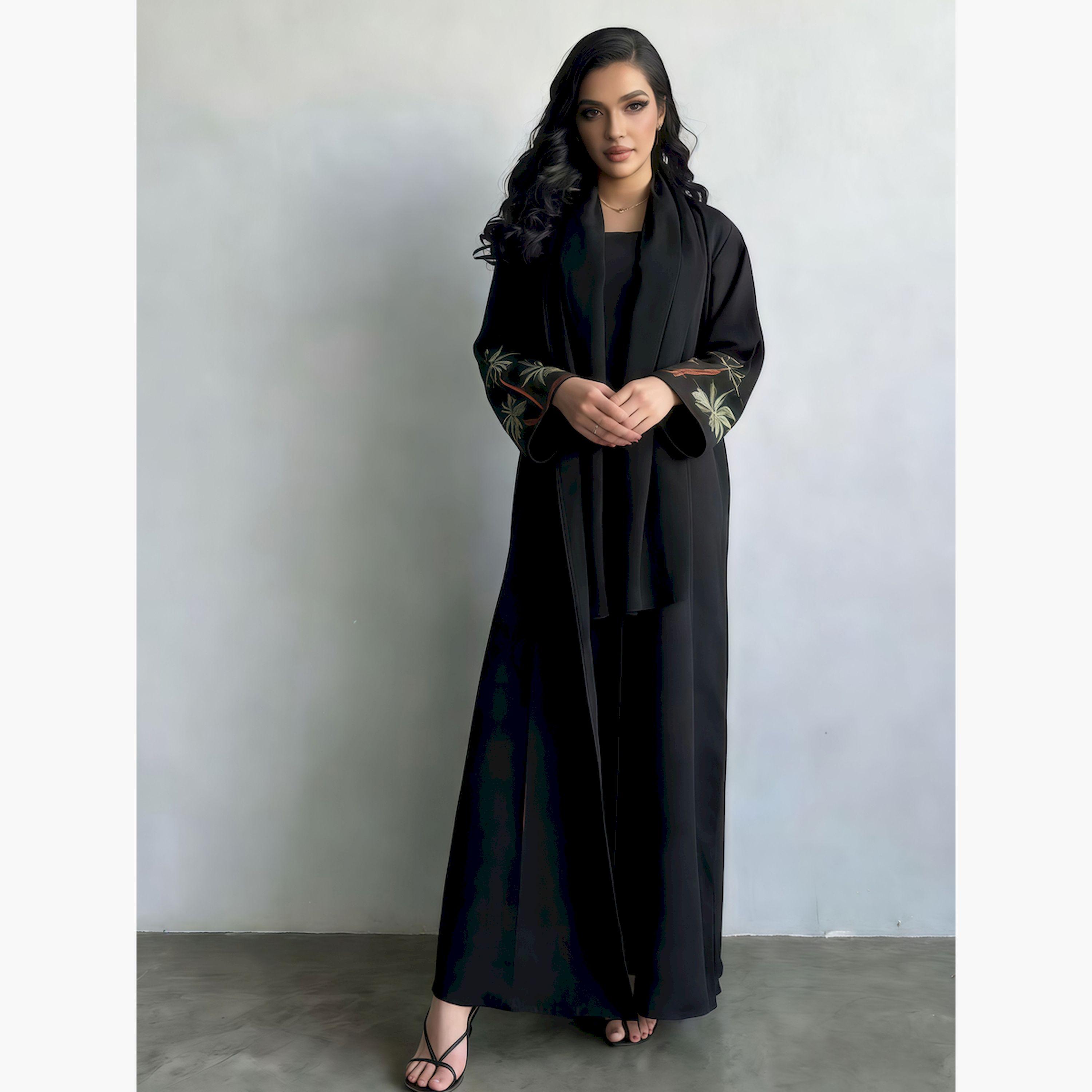 عباية نسائية مفتوحة من الأمام ومطرزة بلون أسود-women-arabicclothing-abayas-image-5