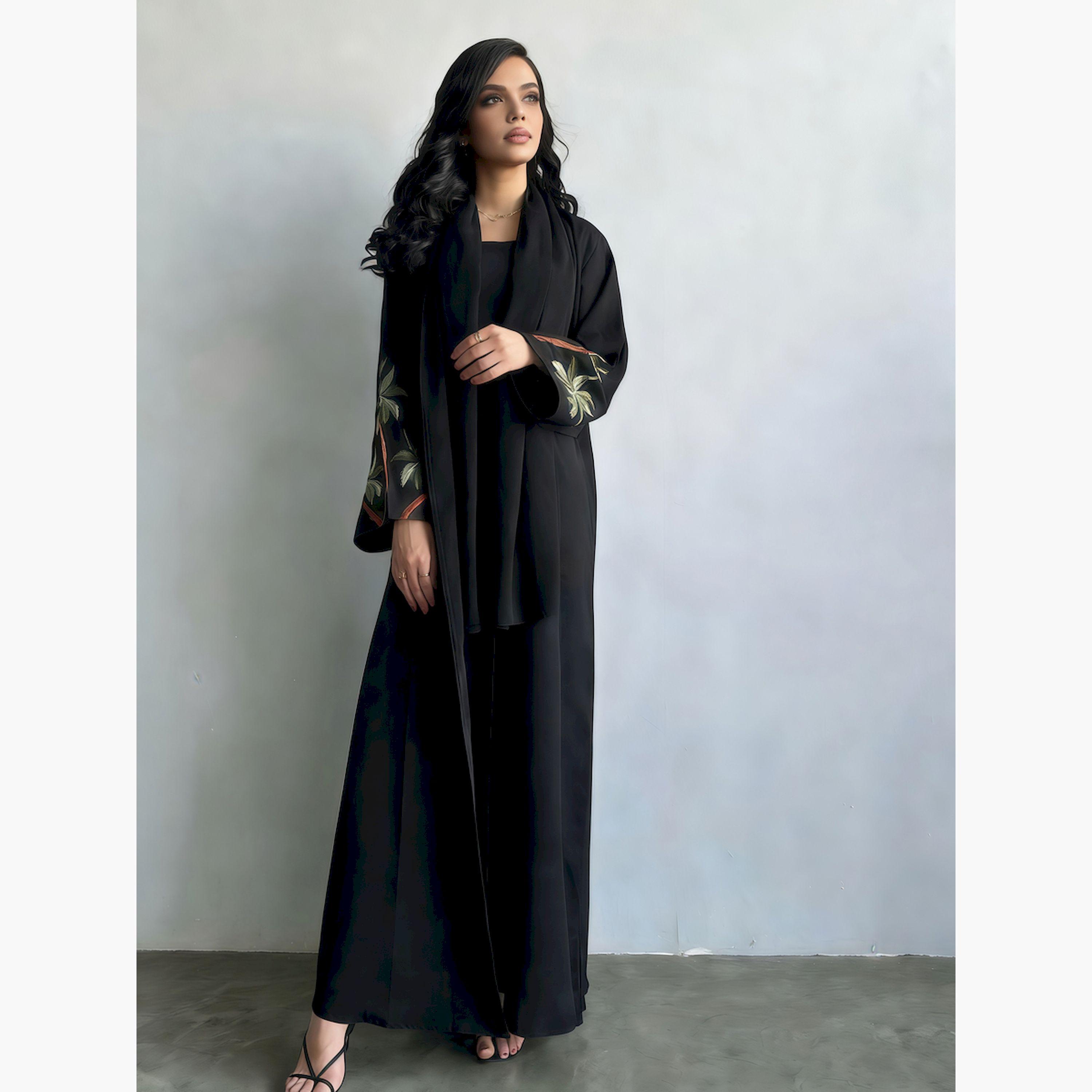 عباية نسائية مفتوحة من الأمام ومطرزة بلون أسود-women-arabicclothing-abayas-image-6