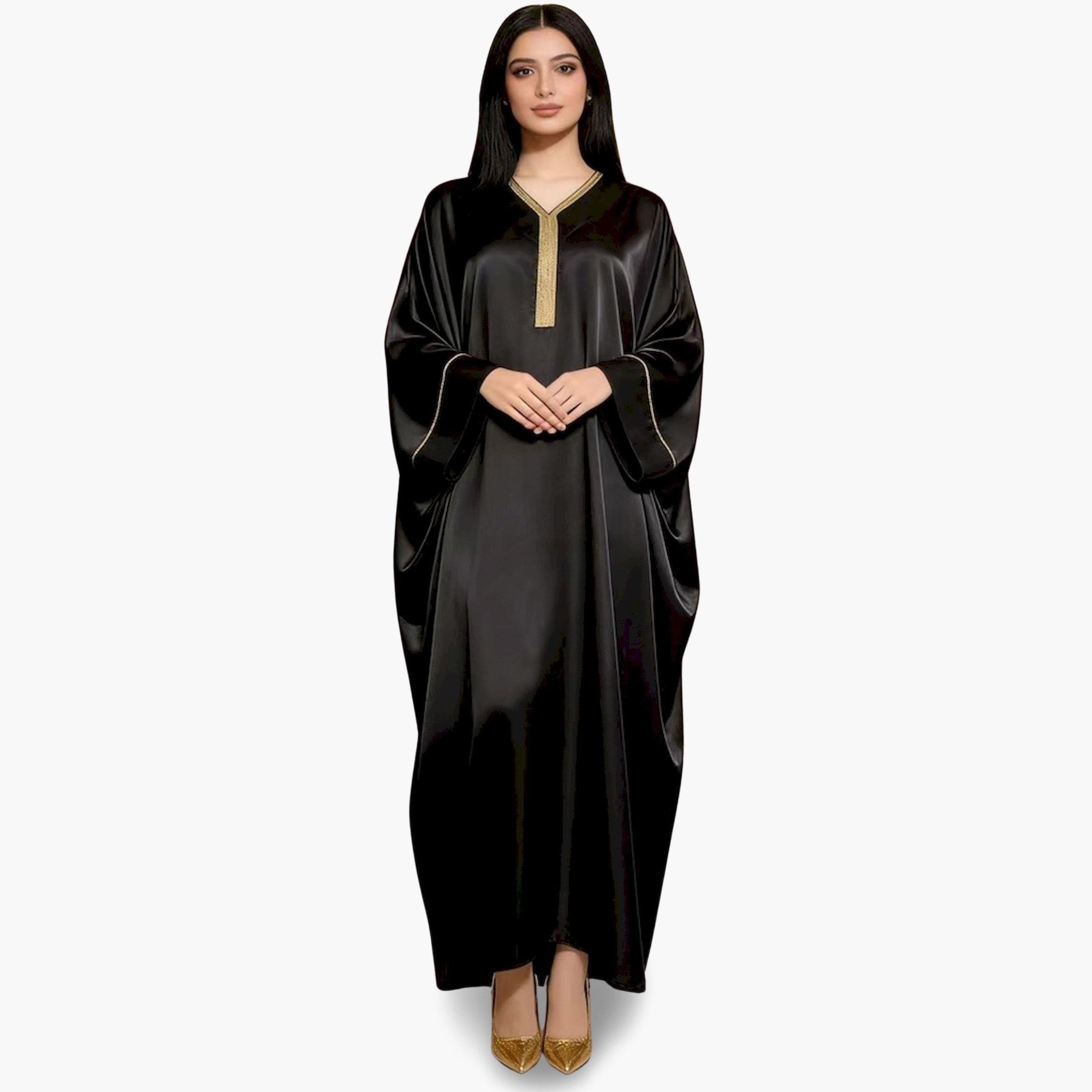 Take Two Women Black Embellished Satin Kaftan-women-arabicclothing-kaftan-image-1