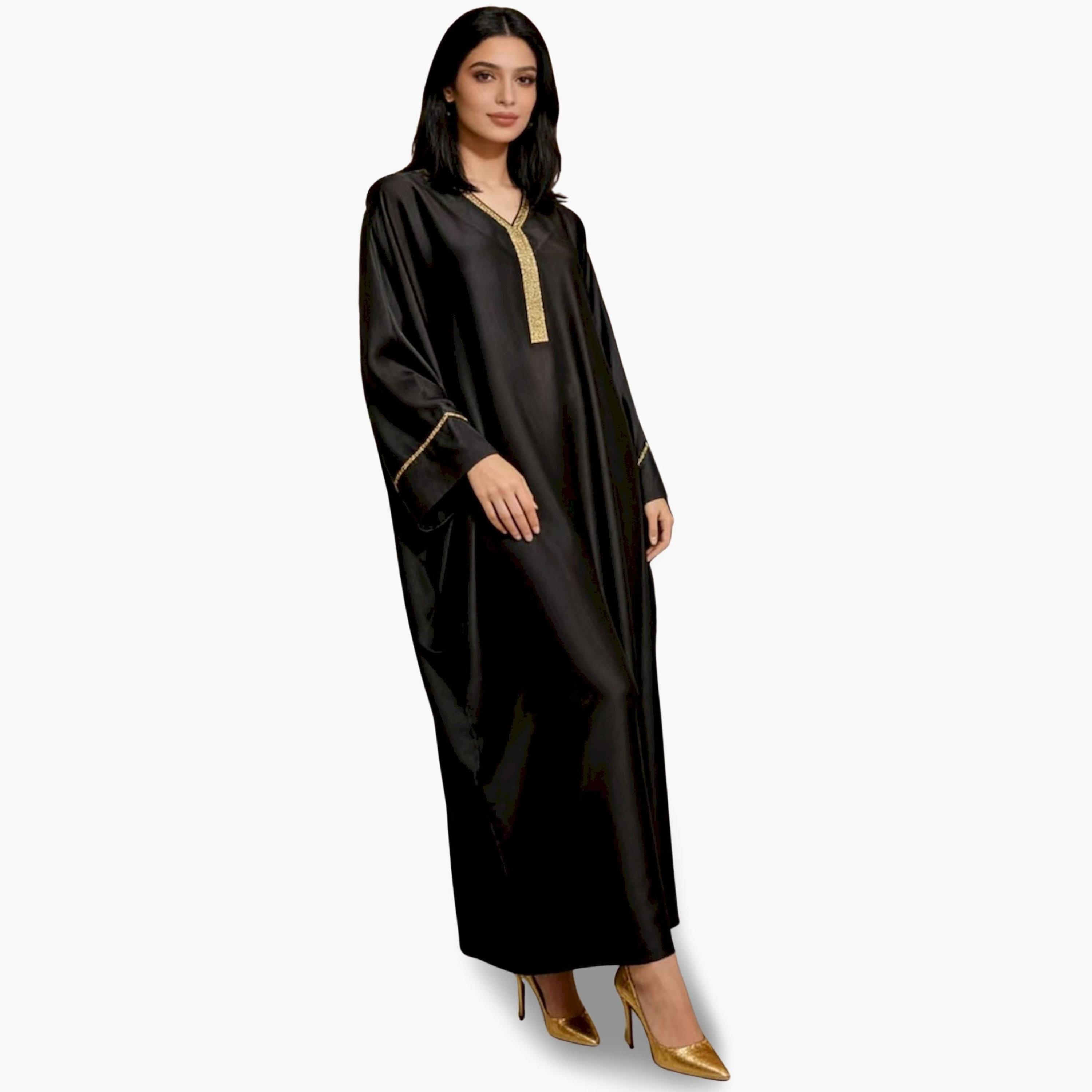 Take Two Women Black Embellished Satin Kaftan-women-arabicclothing-kaftan-image-2