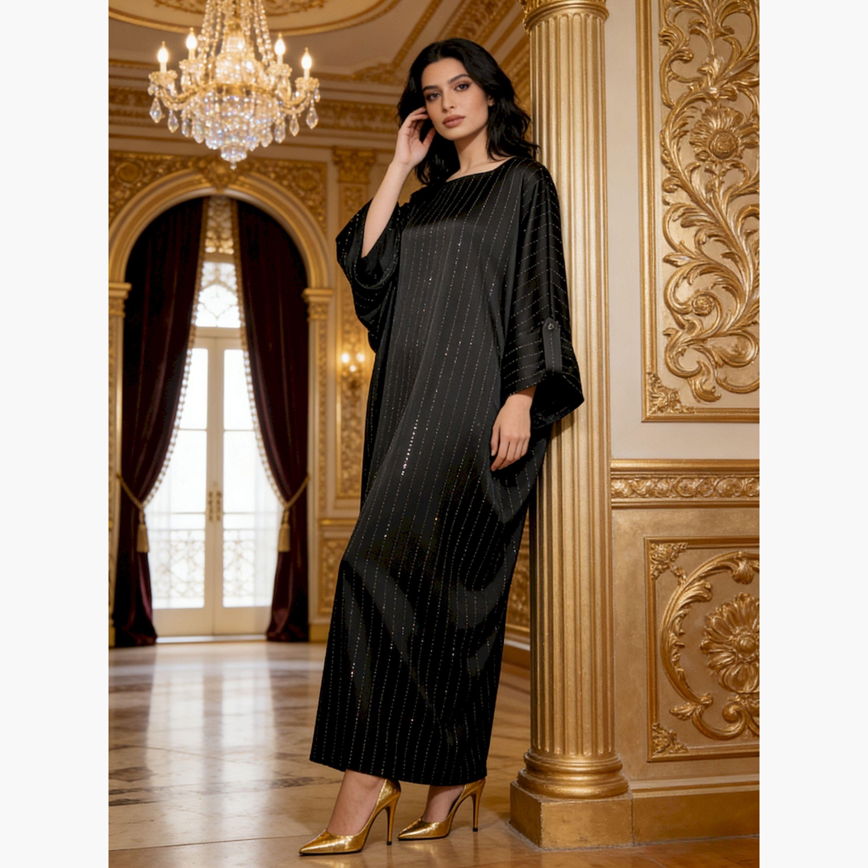 Take Two Women Black Striped Satin Kaftan-women-arabicclothing-kaftan-image-5