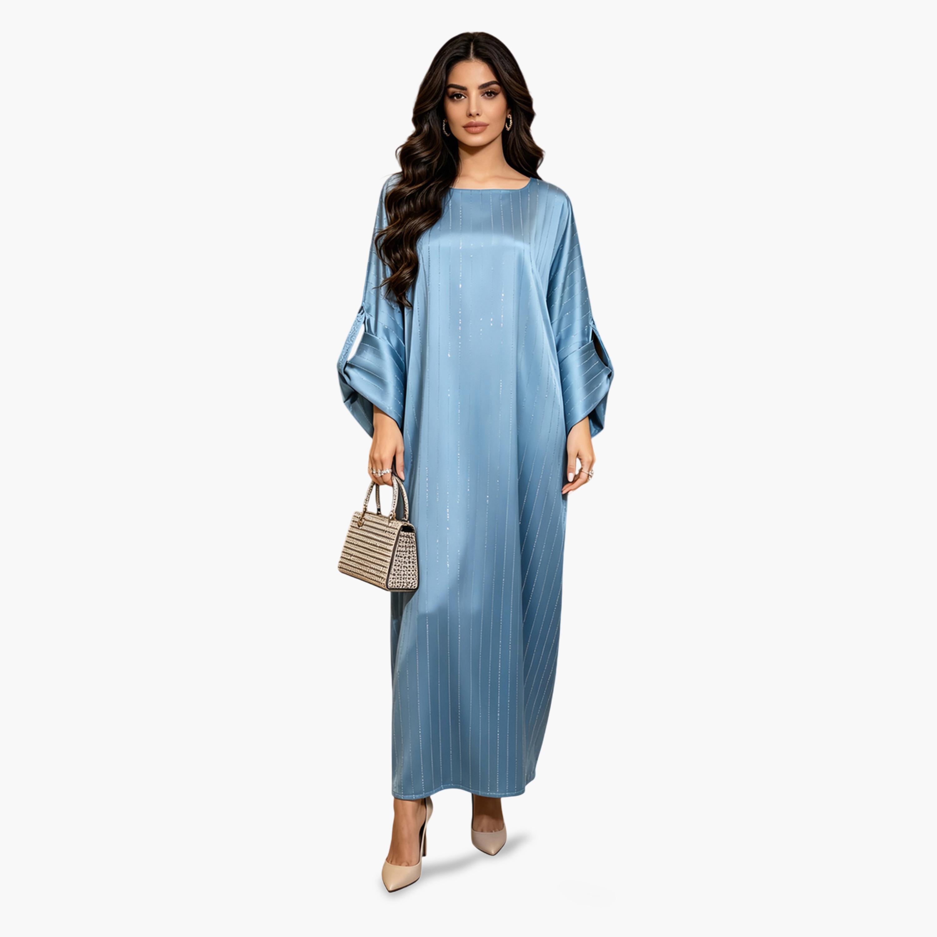 فستان طويل بتصميم قفطان منمق-women-arabicclothing-kaftan-image-1