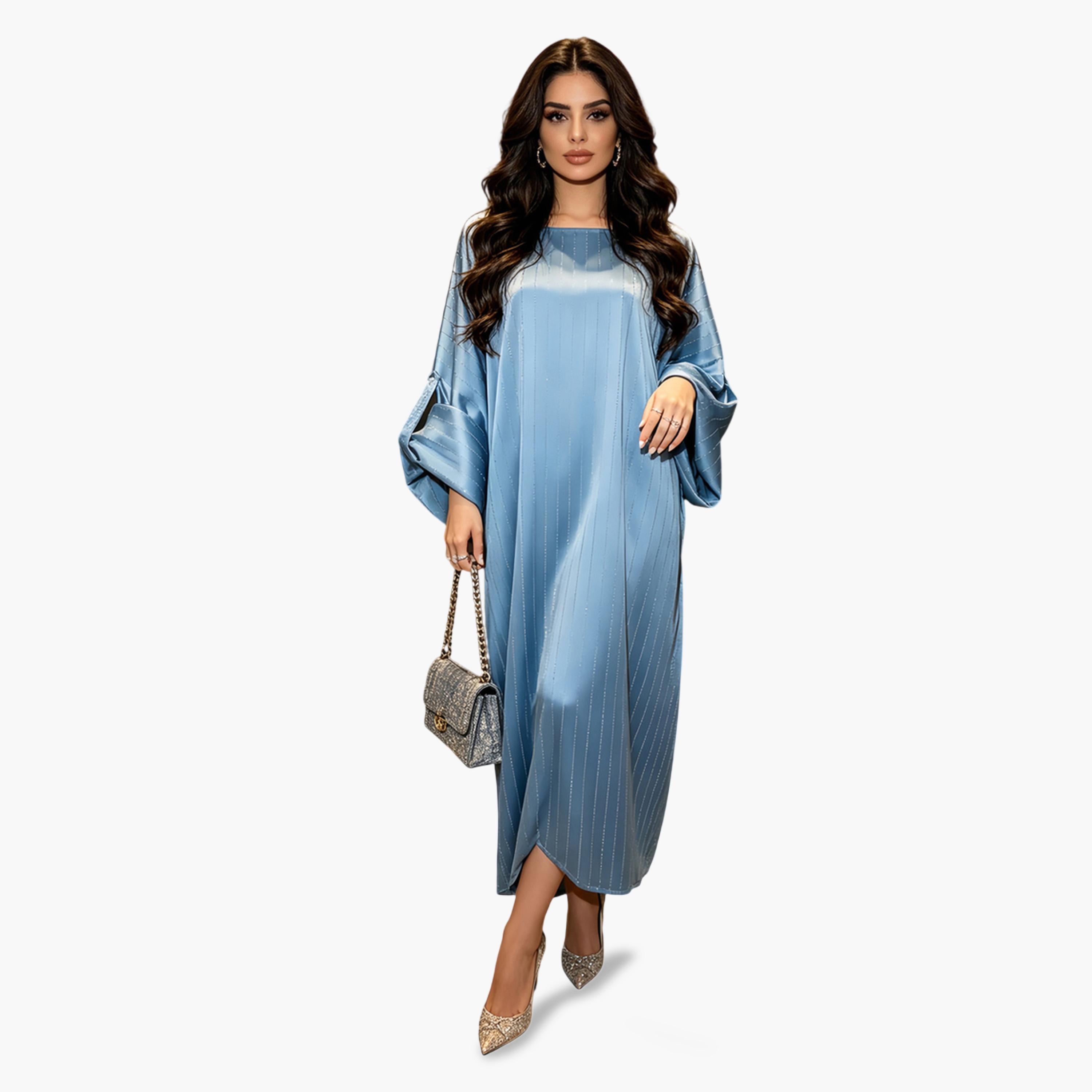 فستان طويل بتصميم قفطان منمق-women-arabicclothing-kaftan-image-2