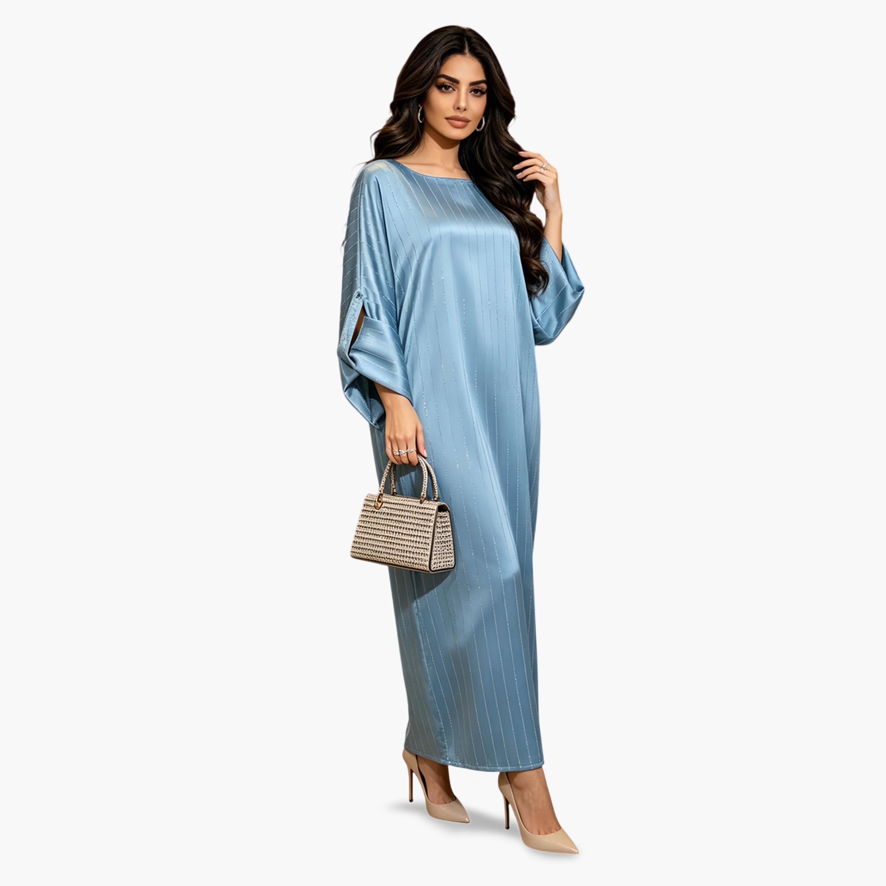 فستان طويل بتصميم قفطان منمق-women-arabicclothing-kaftan-image-3