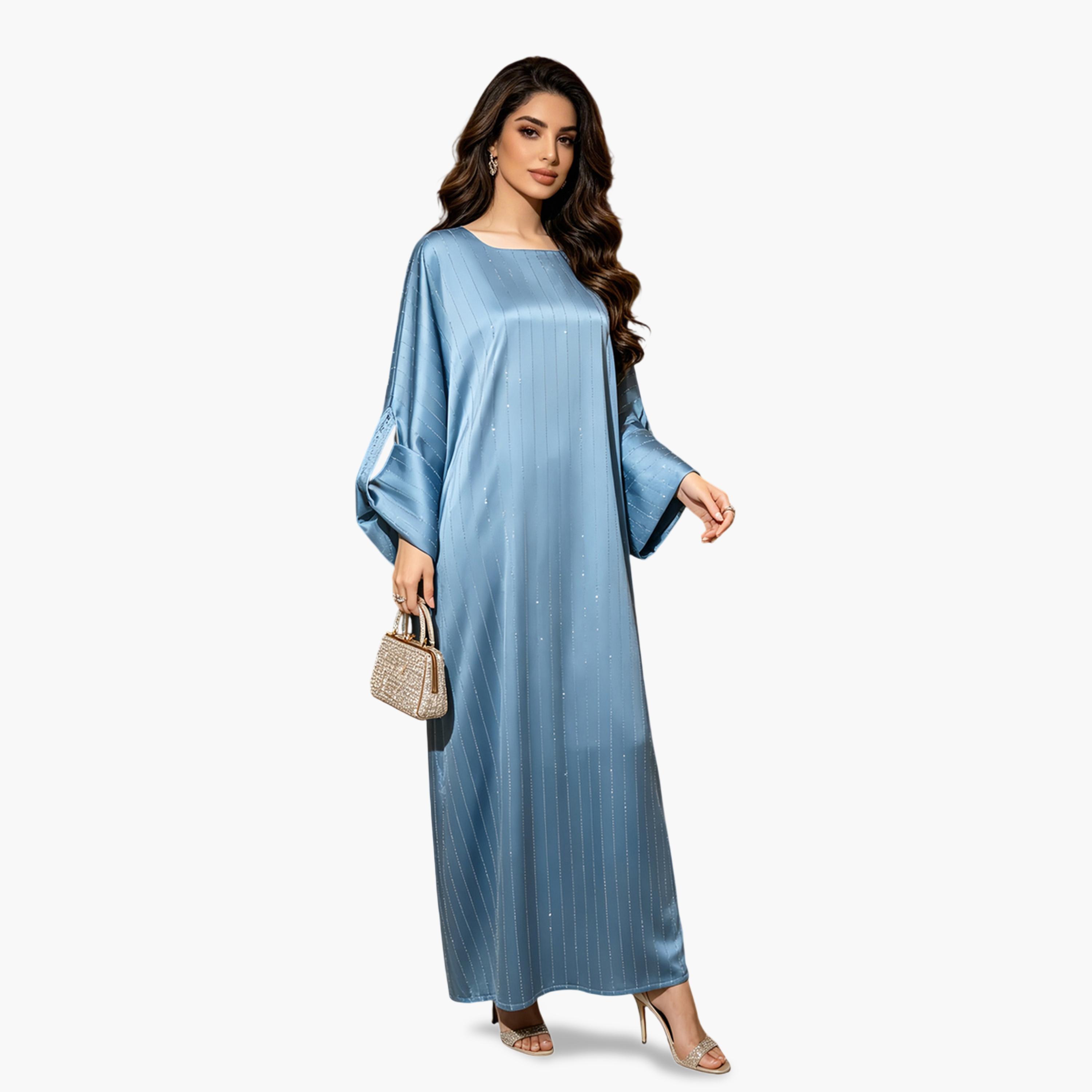 فستان طويل بتصميم قفطان منمق-women-arabicclothing-kaftan-image-4