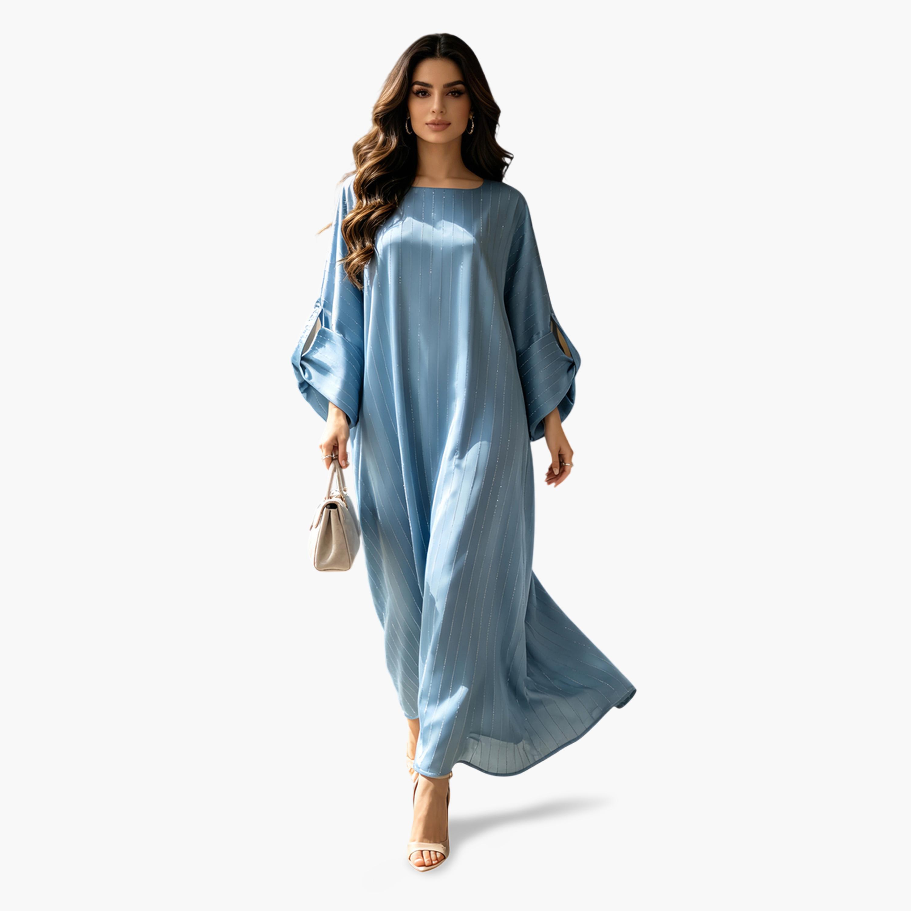 فستان طويل بتصميم قفطان منمق-women-arabicclothing-kaftan-image-5