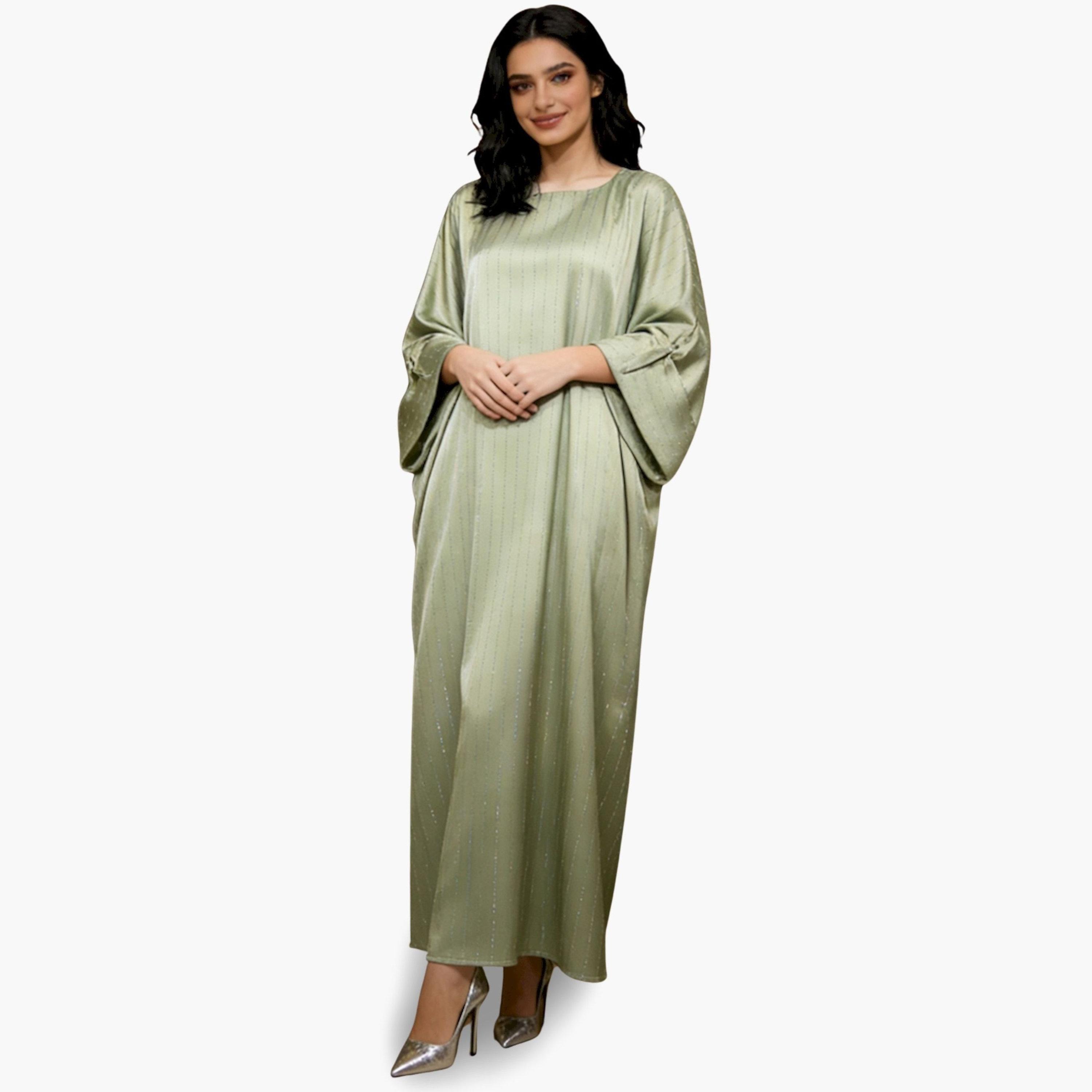 Take Two Women Green Striped Satin Kaftan-women-arabicclothing-kaftan-image-4