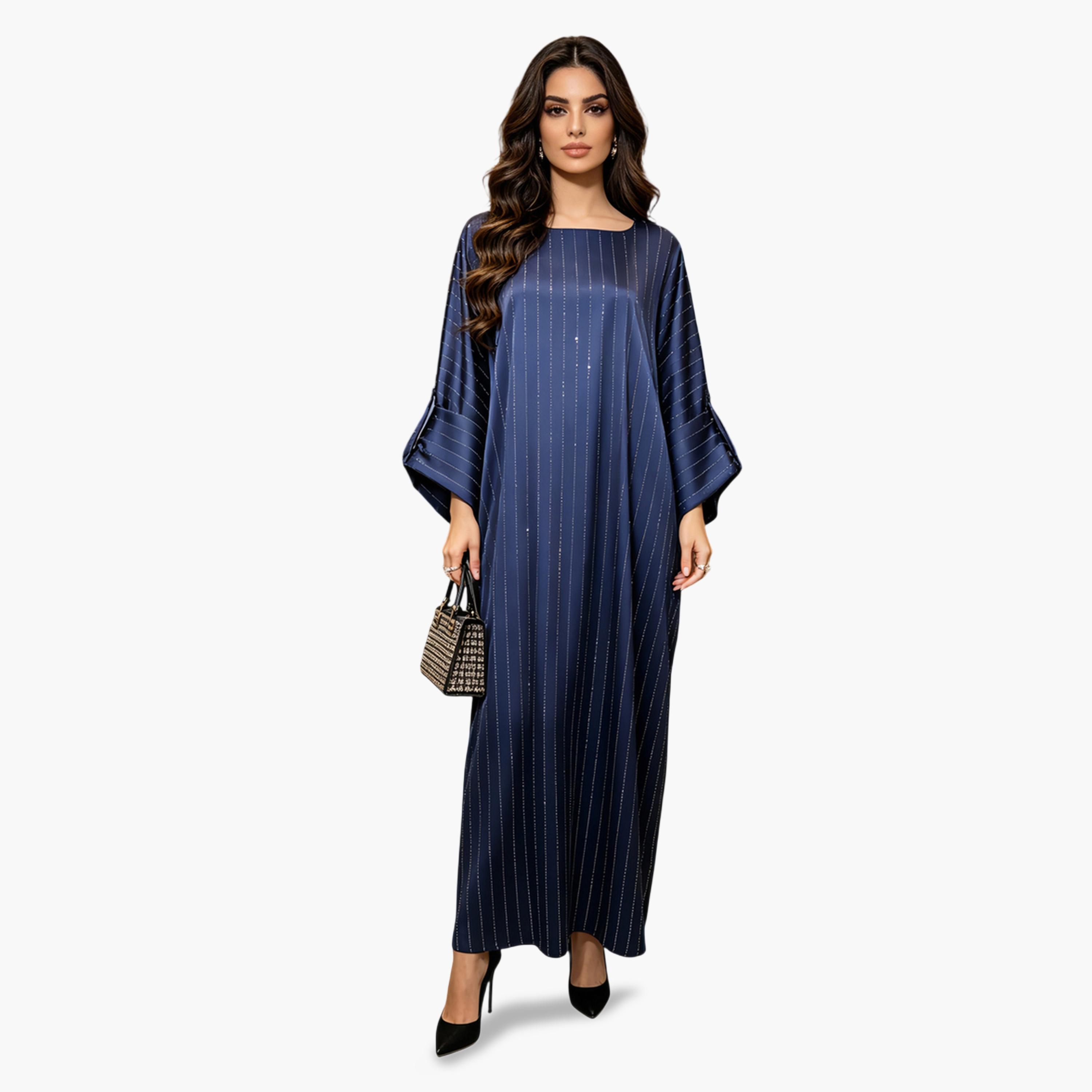 فستان طويل بتصميم قفطان منمق-women-arabicclothing-kaftan-image-1