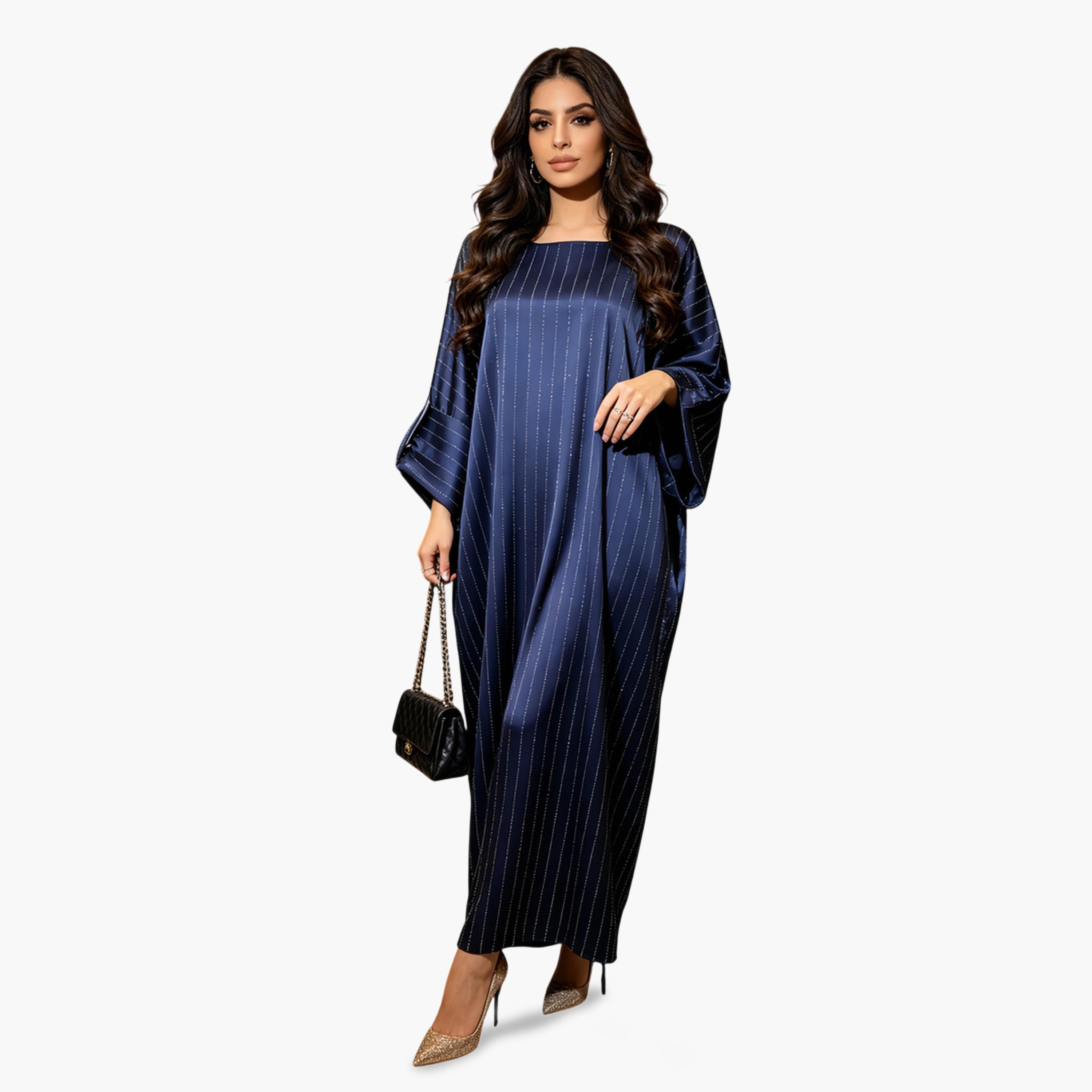 فستان طويل بتصميم قفطان منمق-women-arabicclothing-kaftan-image-2