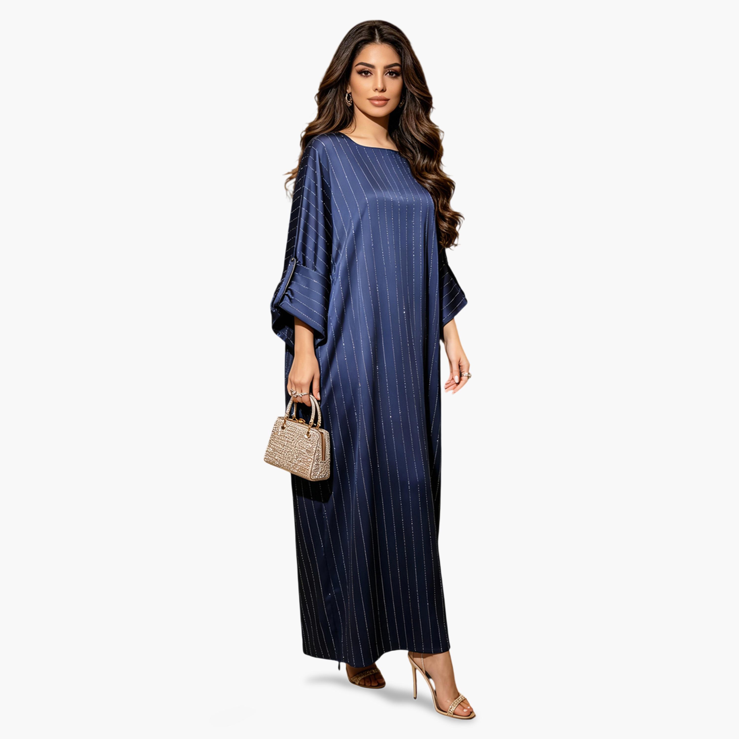 فستان طويل بتصميم قفطان منمق-women-arabicclothing-kaftan-image-3